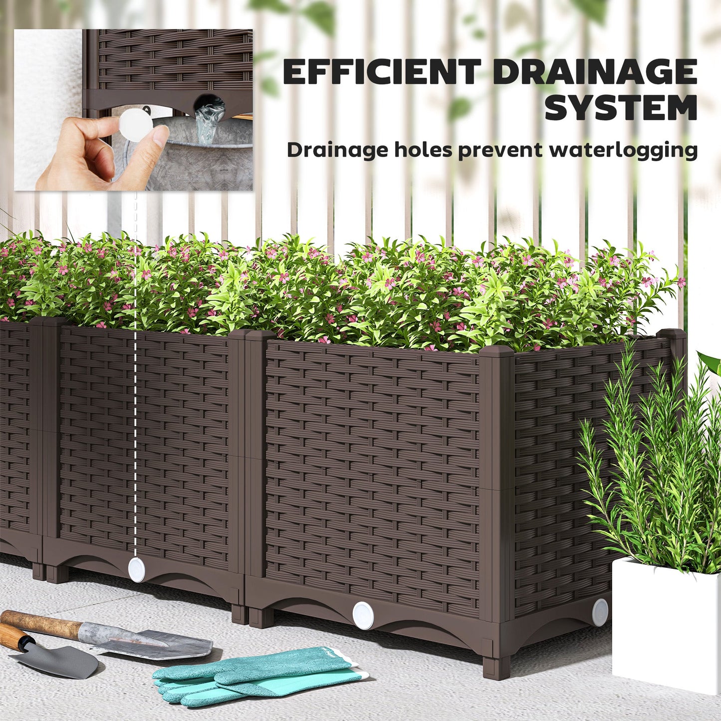 Plastic Raised Garden Bed, Outdoor Planter Box with Drainage Holes for Garden, Patio, Balcony, Deck, 47.2" x 15.7" x 14.6", Brown