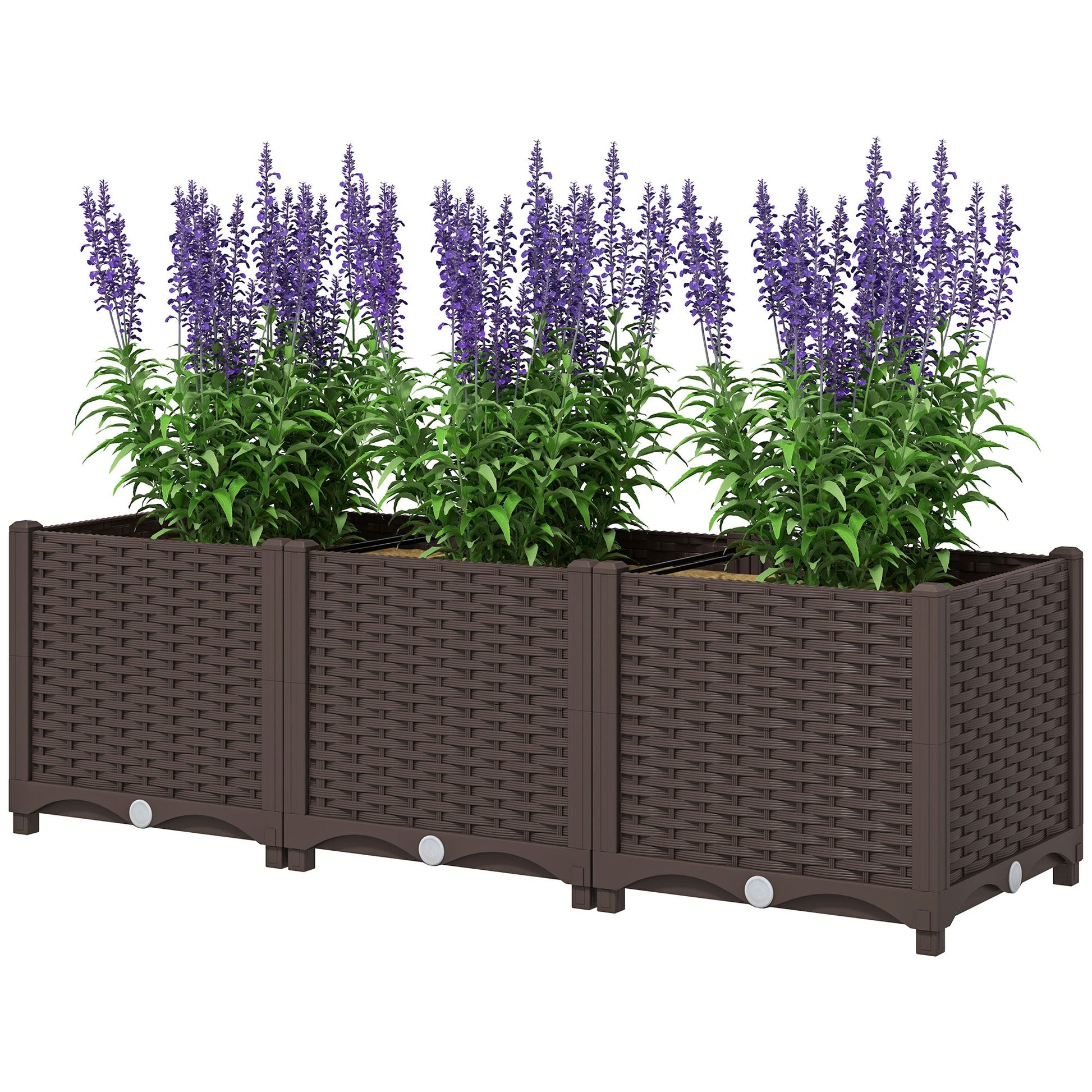 Plastic Raised Garden Bed, Outdoor Planter Box with Drainage Holes for Garden, Patio, Balcony, Deck, 47.2" x 15.7" x 14.6", Brown