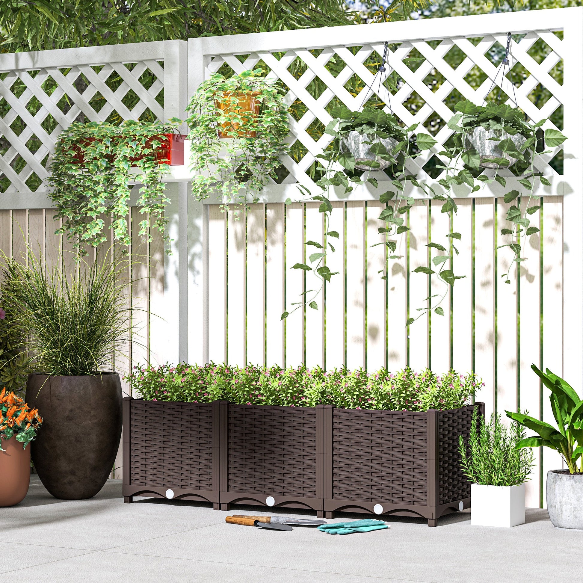 Plastic Raised Garden Bed, Outdoor Planter Box with Drainage Holes for Garden, Patio, Balcony, Deck, 47.2" x 15.7" x 14.6", Brown
