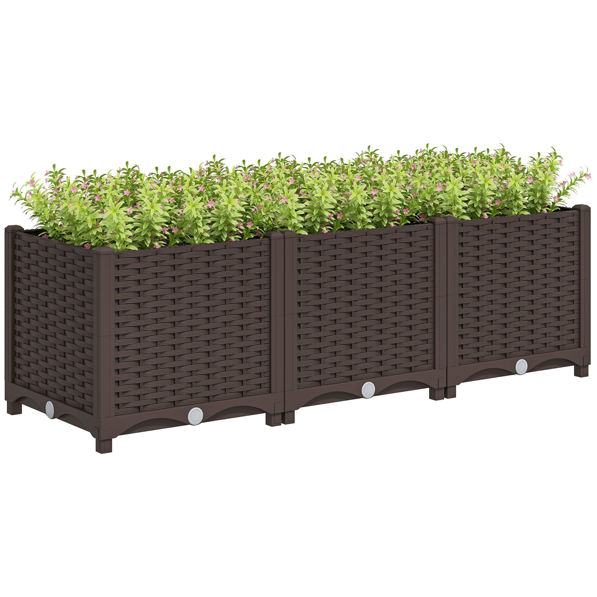 Plastic Raised Garden Bed, Outdoor Planter Box with Drainage Holes for Garden, Patio, Balcony, Deck, 47.2" x 15.7" x 14.6", Brown