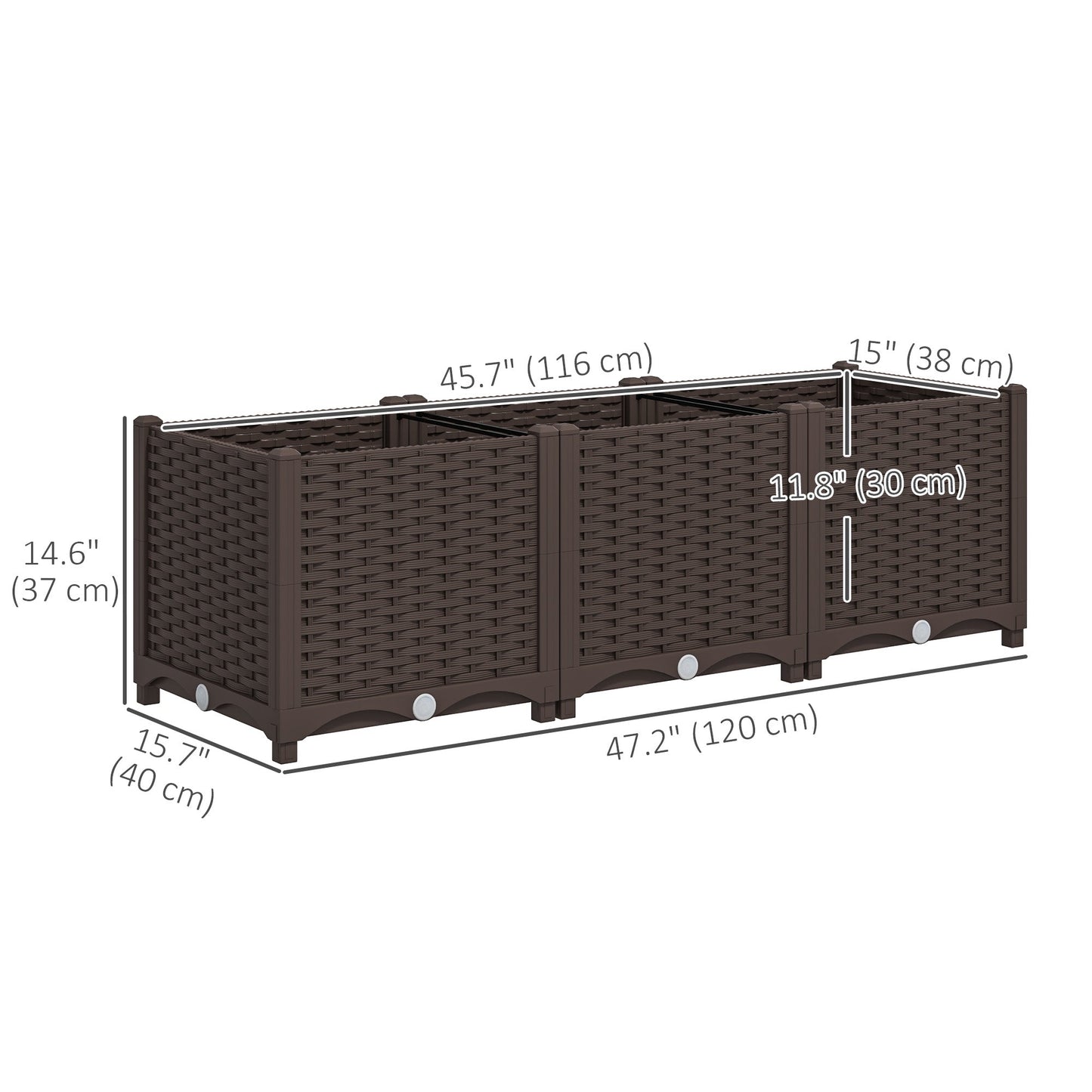 Plastic Raised Garden Bed, Outdoor Planter Box with Drainage Holes for Garden, Patio, Balcony, Deck, 47.2" x 15.7" x 14.6", Brown