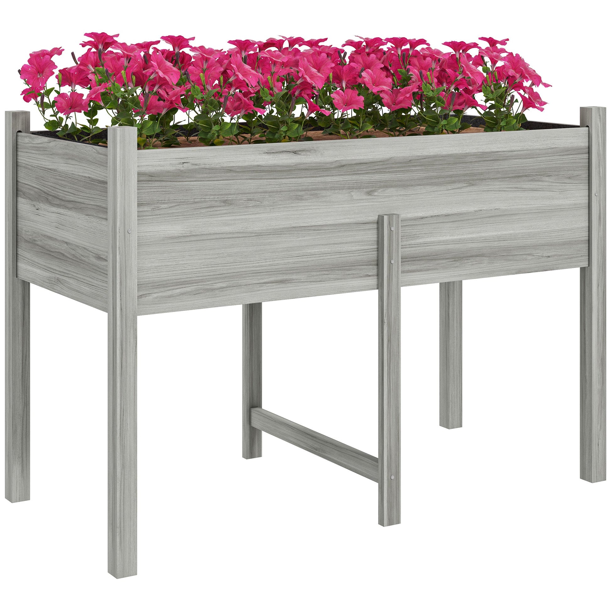 Wooden Raised Garden Bed with Drain Holes, Bed Liner for Vegetables, Flowers, Herbs, Outdoor Elevated Planter Box with Legs for Backyard Patio, 45.3"x21.7"x31.5", Grey