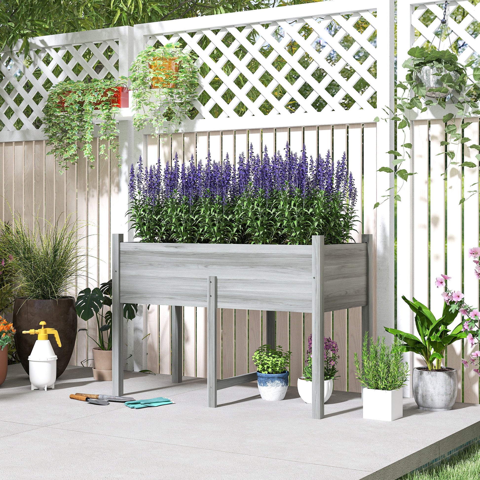 Wooden Raised Garden Bed with Drain Holes, Bed Liner for Vegetables, Flowers, Herbs, Outdoor Elevated Planter Box with Legs for Backyard Patio, 45.3"x21.7"x31.5", Grey