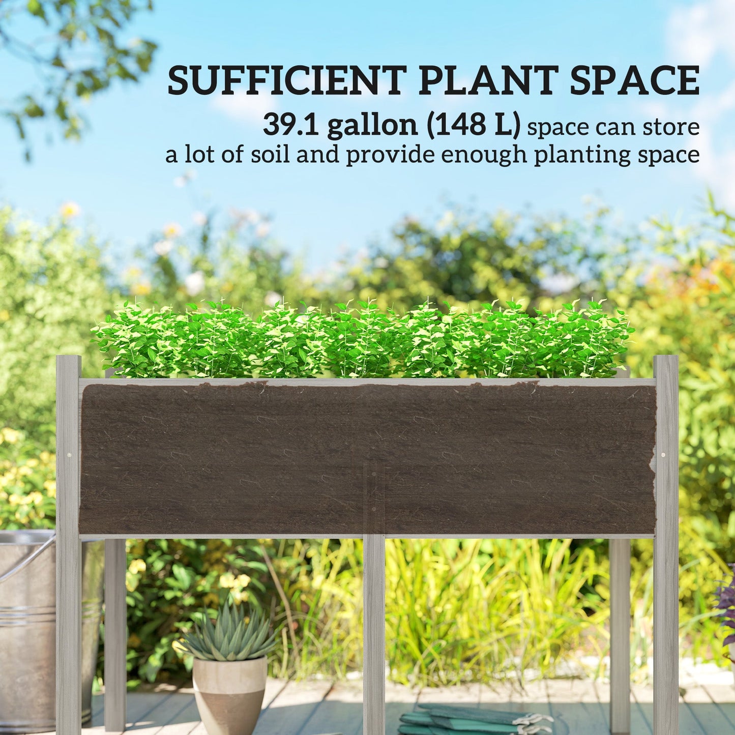 Wooden Raised Garden Bed with Drain Holes, Bed Liner for Vegetables, Flowers, Herbs, Outdoor Elevated Planter Box with Legs for Backyard Patio, 45.3"x21.7"x31.5", Grey