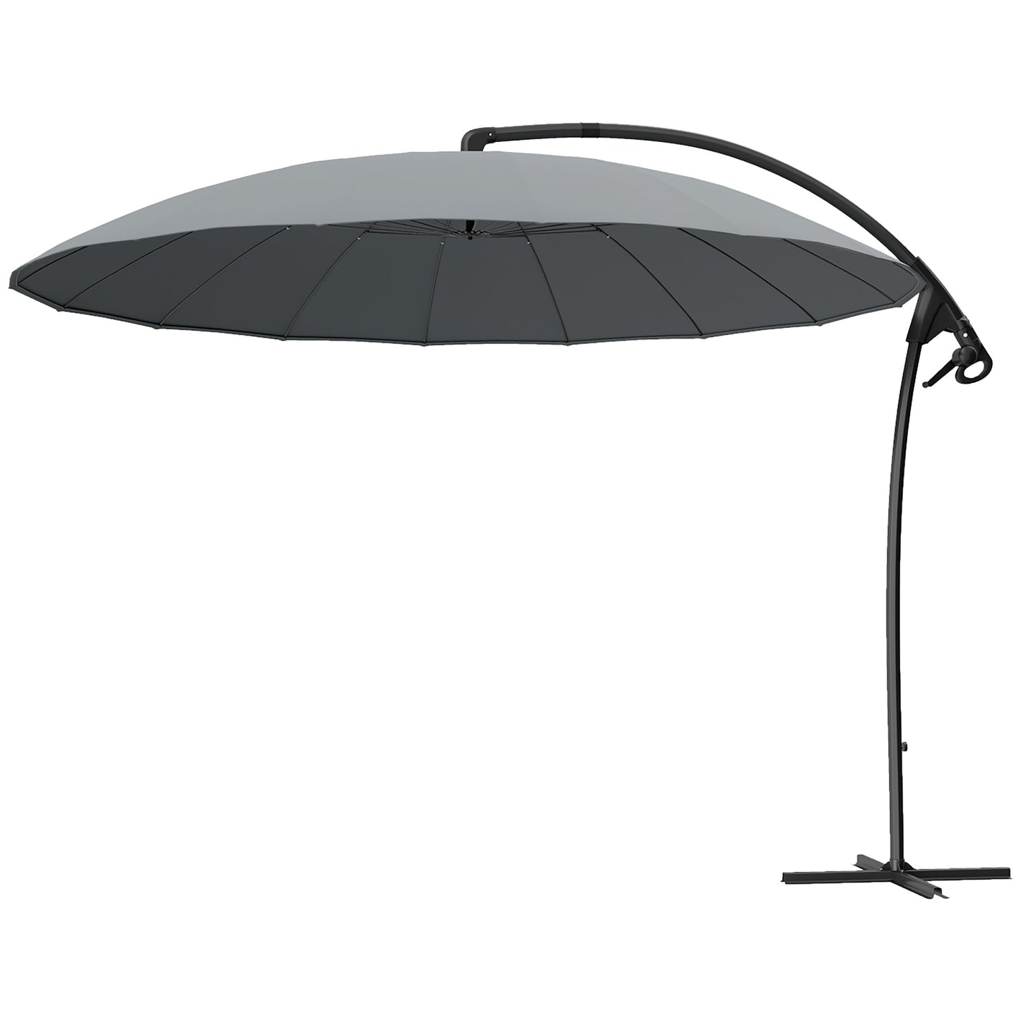Outsuny 9FT Cantilever Patio Umbrella with 16 Fibreglass Ribs, 360° Rotation, Aluminium Round Offset Hanging Umbrella with Crank and Cross Base for Garden, Yard and Pool, Grey