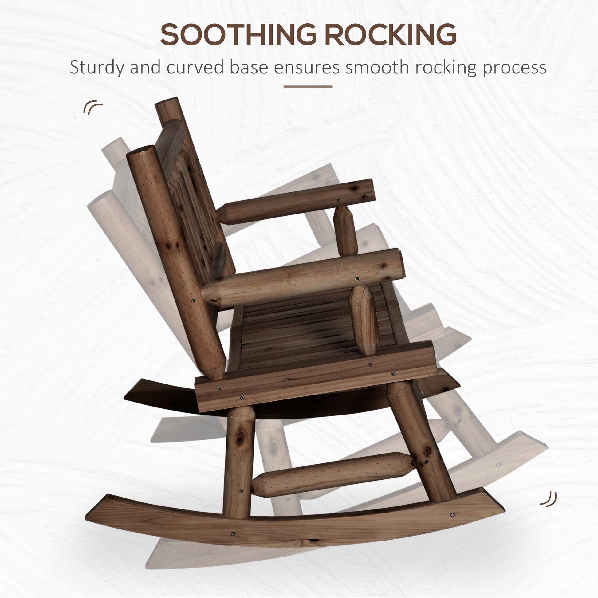 2-Person Outdoor Rocking Chair, Wood Patio Rocker, Porch Rocking Bench with Slat Back and Seat, Carbonized Colour