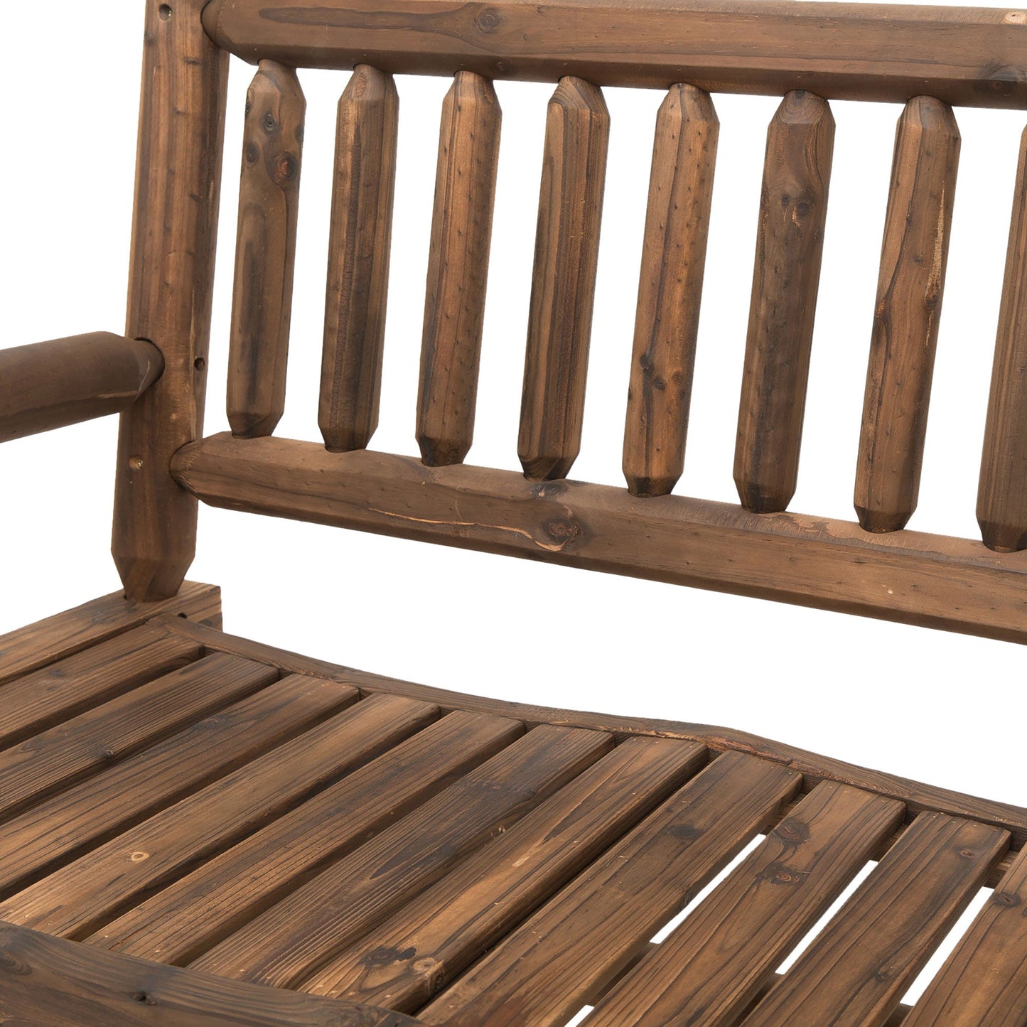2-Person Outdoor Rocking Chair, Wood Patio Rocker, Porch Rocking Bench with Slat Back and Seat, Carbonized Colour