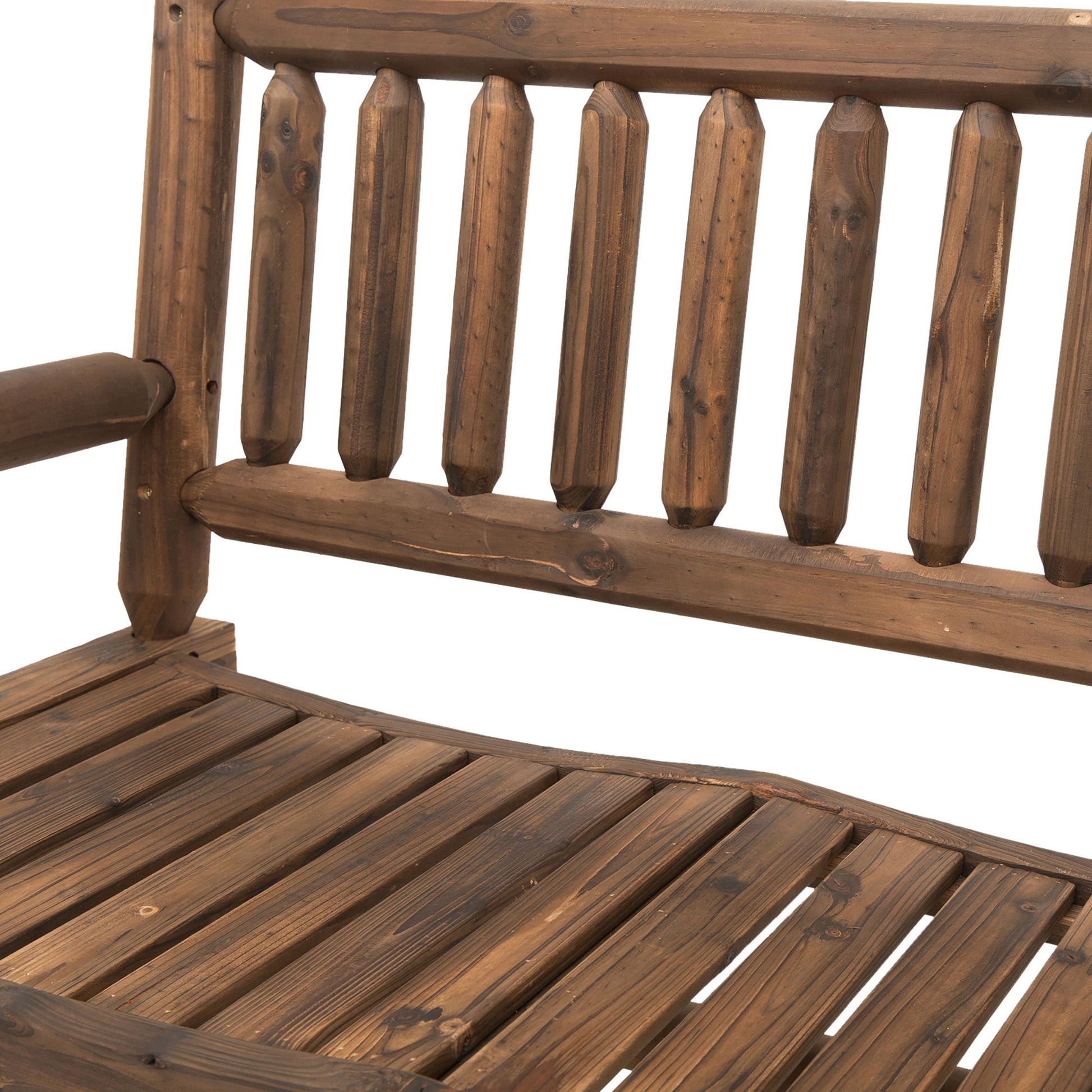 2-Person Outdoor Rocking Chair, Wood Patio Rocker, Porch Rocking Bench with Slat Back and Seat, Carbonized Colour