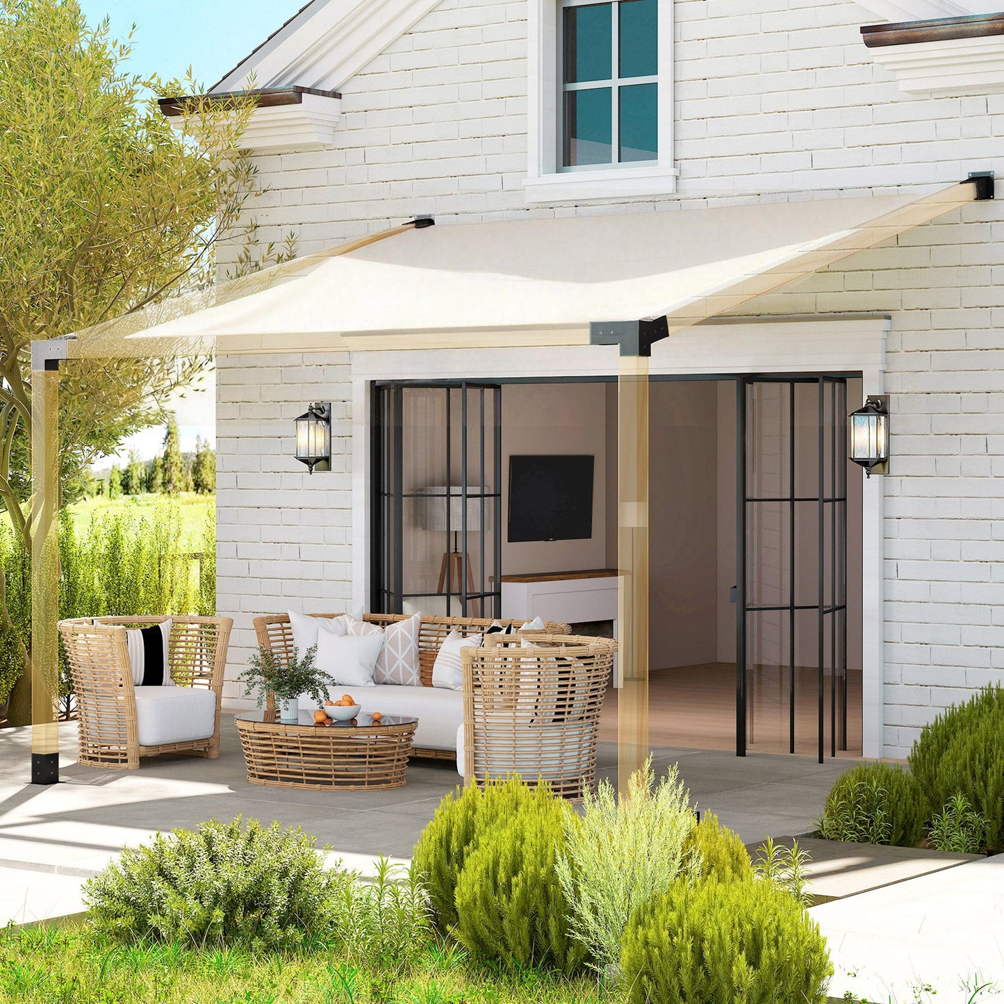Pergola Kit, 15° Slanted Roof Pergola Brackets with 2 3-Way Brackets, 2 Post Bases, 2 Wall Mounts for 4"x 4" (Actual 3.6" X 3.6") Lumber, 6 PCS DIY Hardware, Black