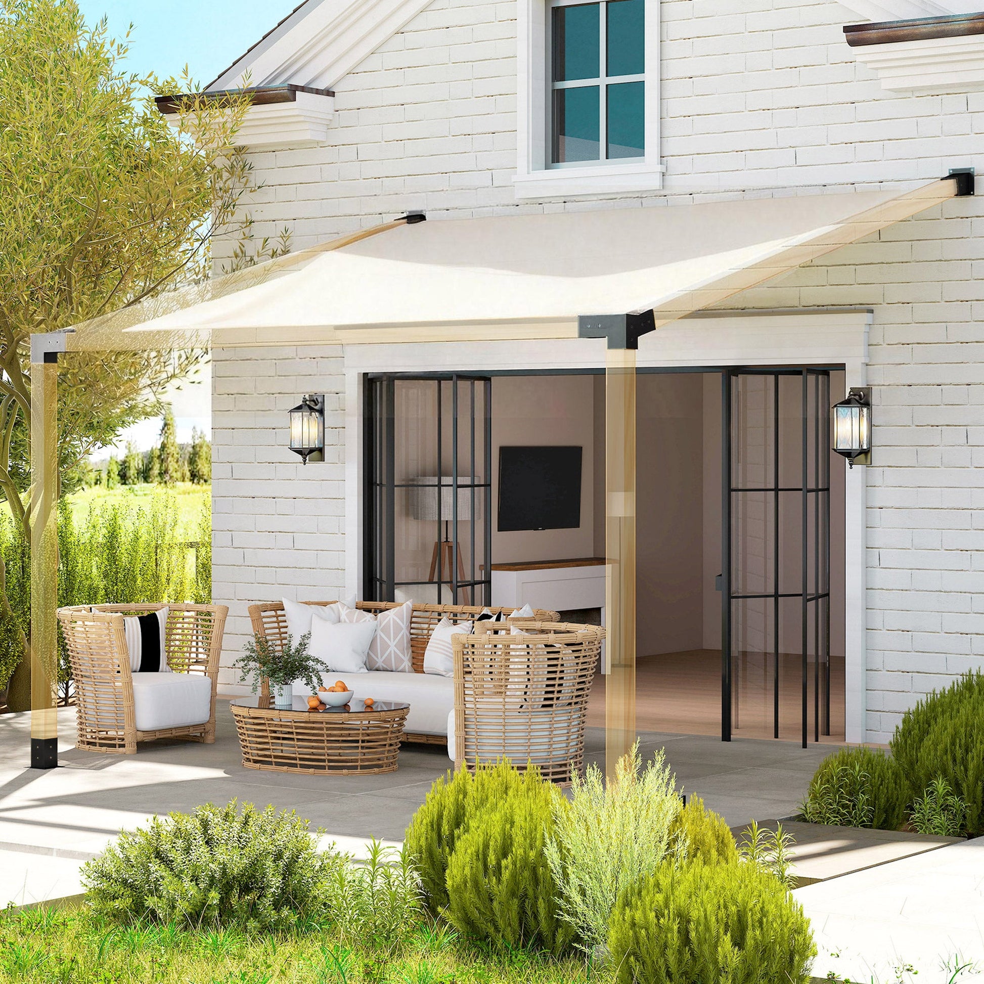 Pergola Kit, 15° Slanted Roof Pergola Brackets with 2 3-Way Brackets, 2 Post Bases, 2 Wall Mounts for 4"x 4" (Actual 3.6" X 3.6") Lumber, 6 PCS DIY Hardware, Black