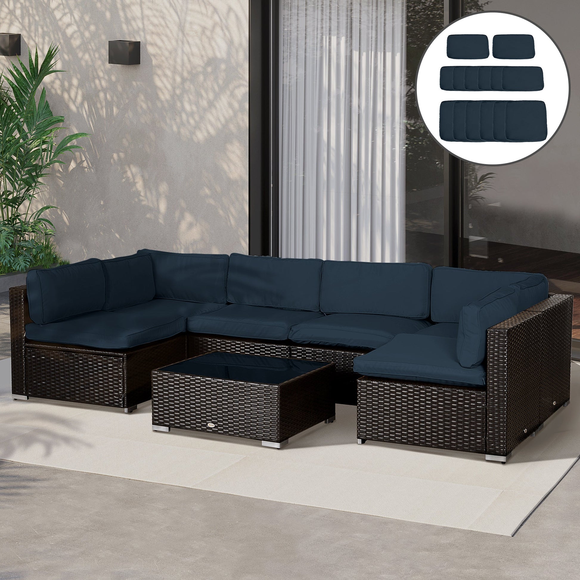 14Pcs Outdoor Cushion Covers, Patio Cushion Covers Replacement for Rattan Sofa Set - No Cushion Included, Dark Blue