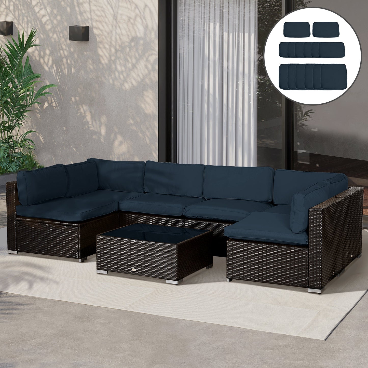 14Pcs Outdoor Cushion Covers, Patio Cushion Covers Replacement for Rattan Sofa Set - No Cushion Included, Dark Blue
