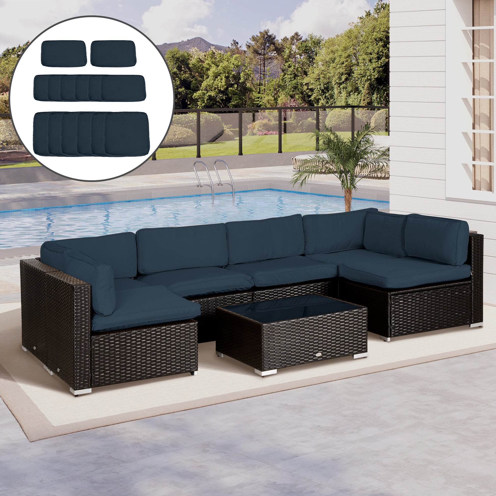 14Pcs Outdoor Cushion Covers, Patio Cushion Covers Replacement for Rattan Sofa Set - No Cushion Included, Dark Blue