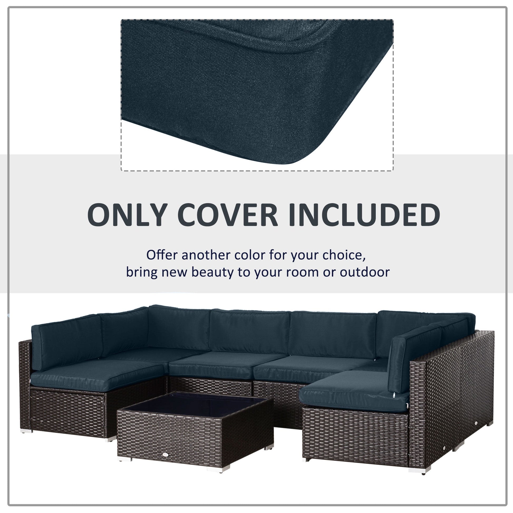 14Pcs Outdoor Cushion Covers, Patio Cushion Covers Replacement for Rattan Sofa Set - No Cushion Included, Dark Blue