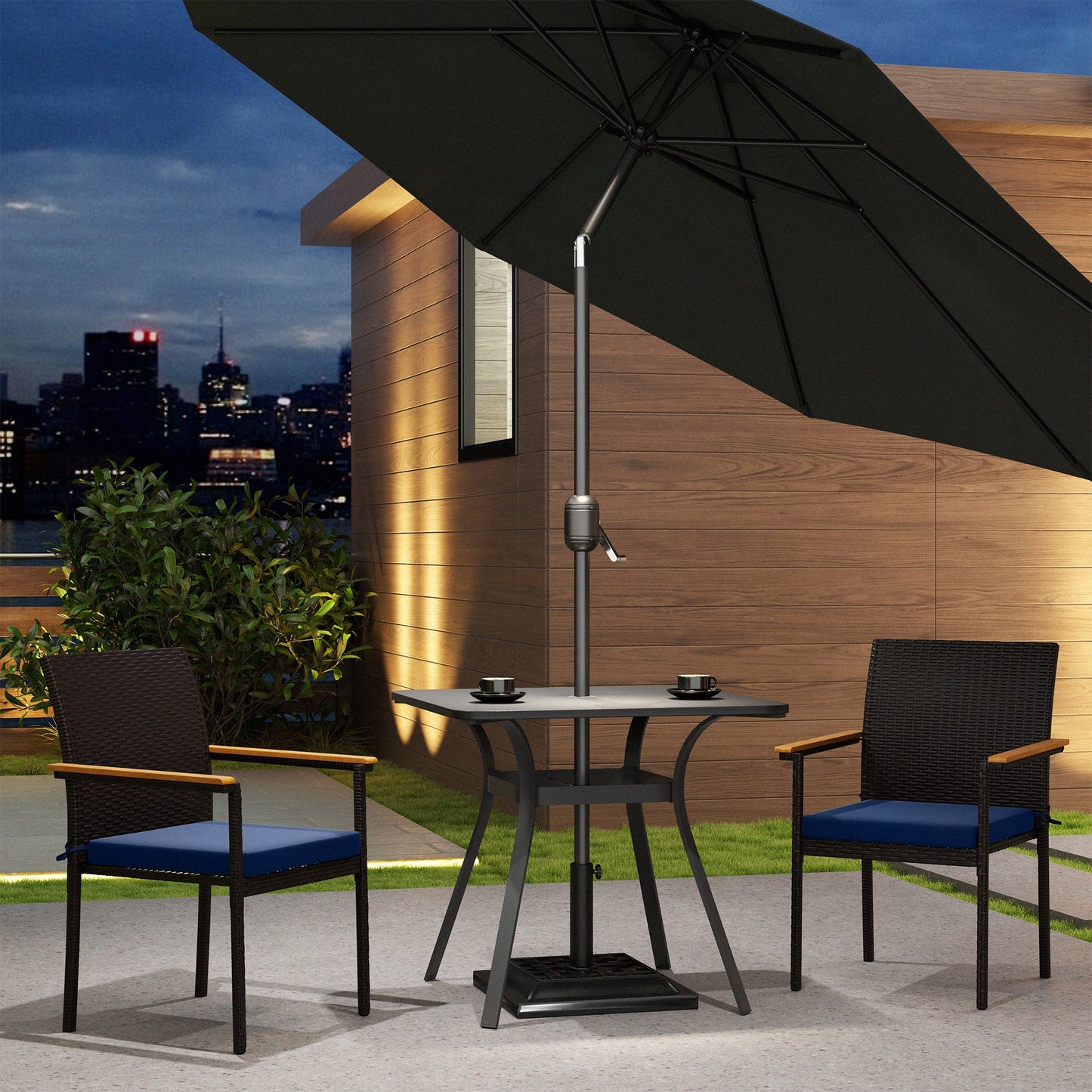 Stackable Wicker Patio Chairs Set of 2, PE Rattan Outdoor Dining Chairs with Removable Cushion, Armrest for Garden, Porch, Yard, Navy Blue