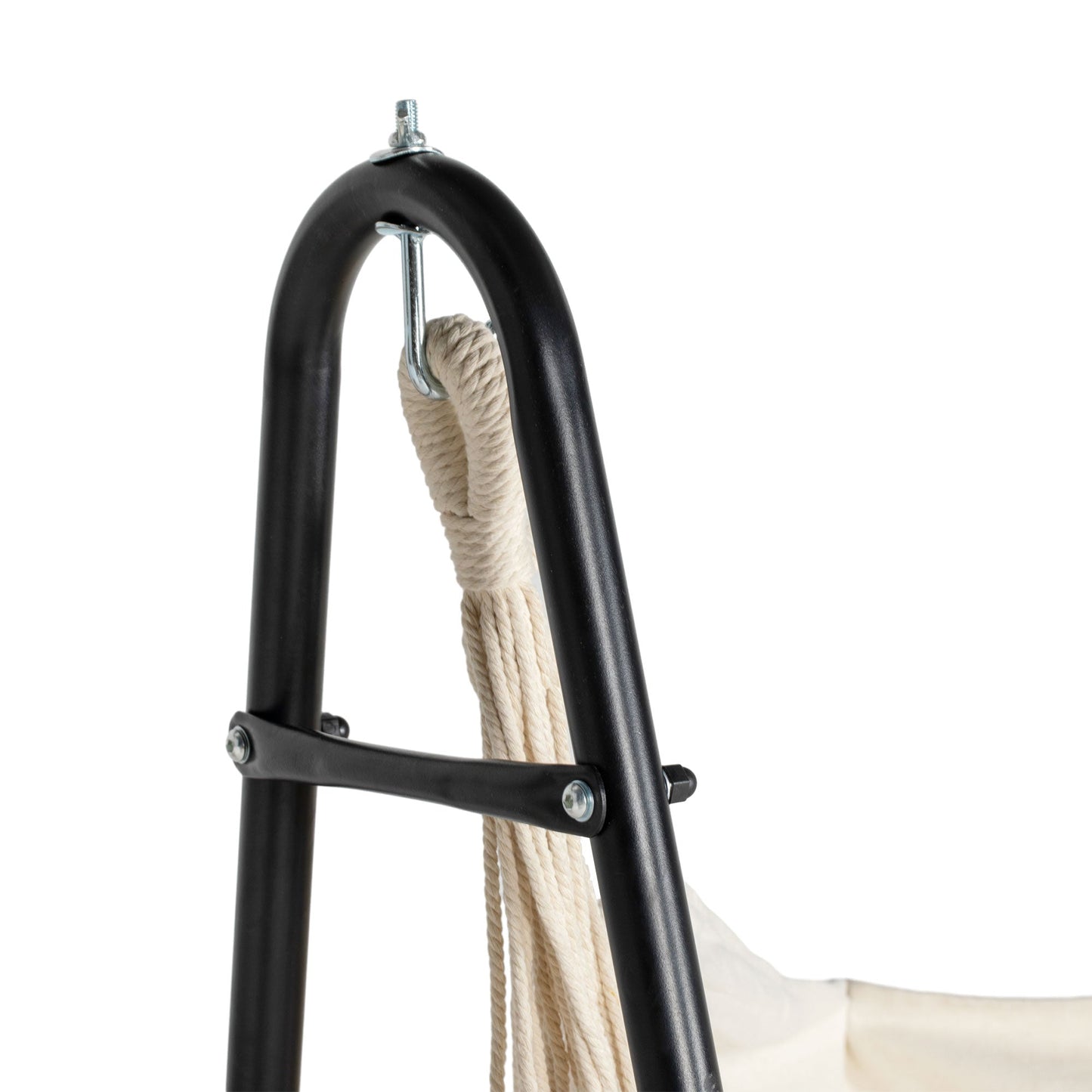 Patio Hammock Chair with U Shape Stand, Outdoor Hammock Swing Hanging Lounge Chair with Side Pocket, Cream White