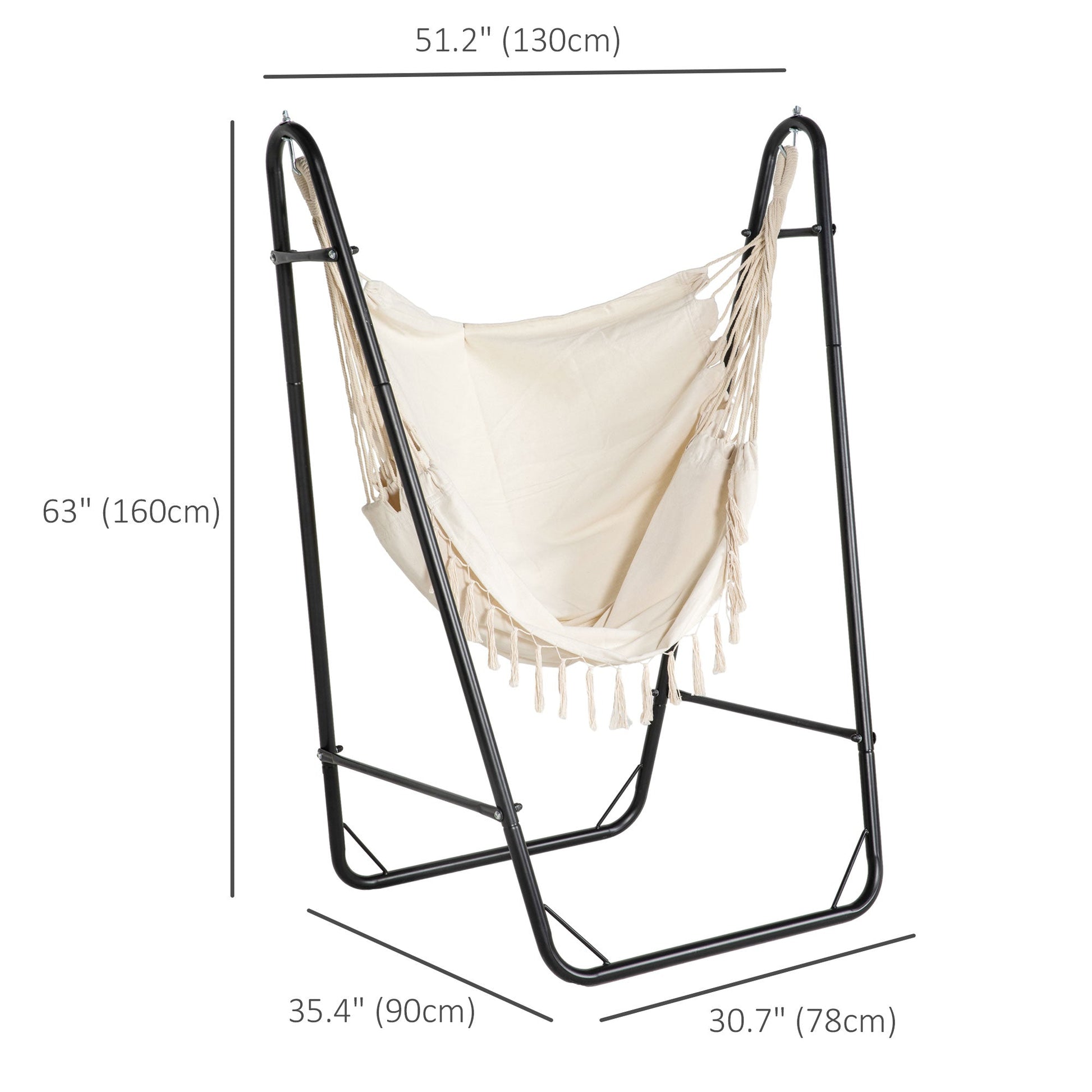 Patio Hammock Chair with U Shape Stand, Outdoor Hammock Swing Hanging Lounge Chair with Side Pocket, Cream White