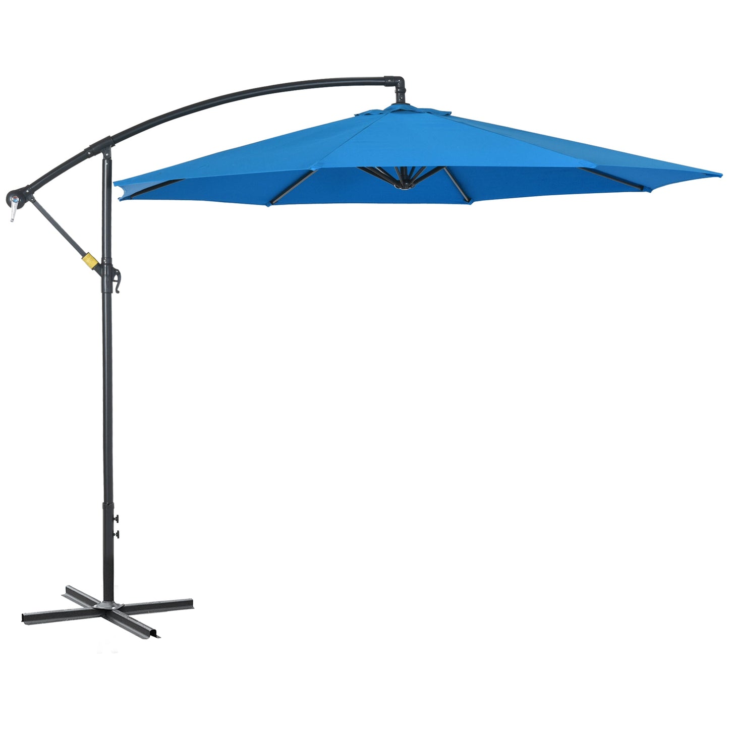 10ft Offset Patio Umbrella with Base, Garden Hanging Parasol with Crank, Banana Cantilever Umbrella Sun Shade, Blue