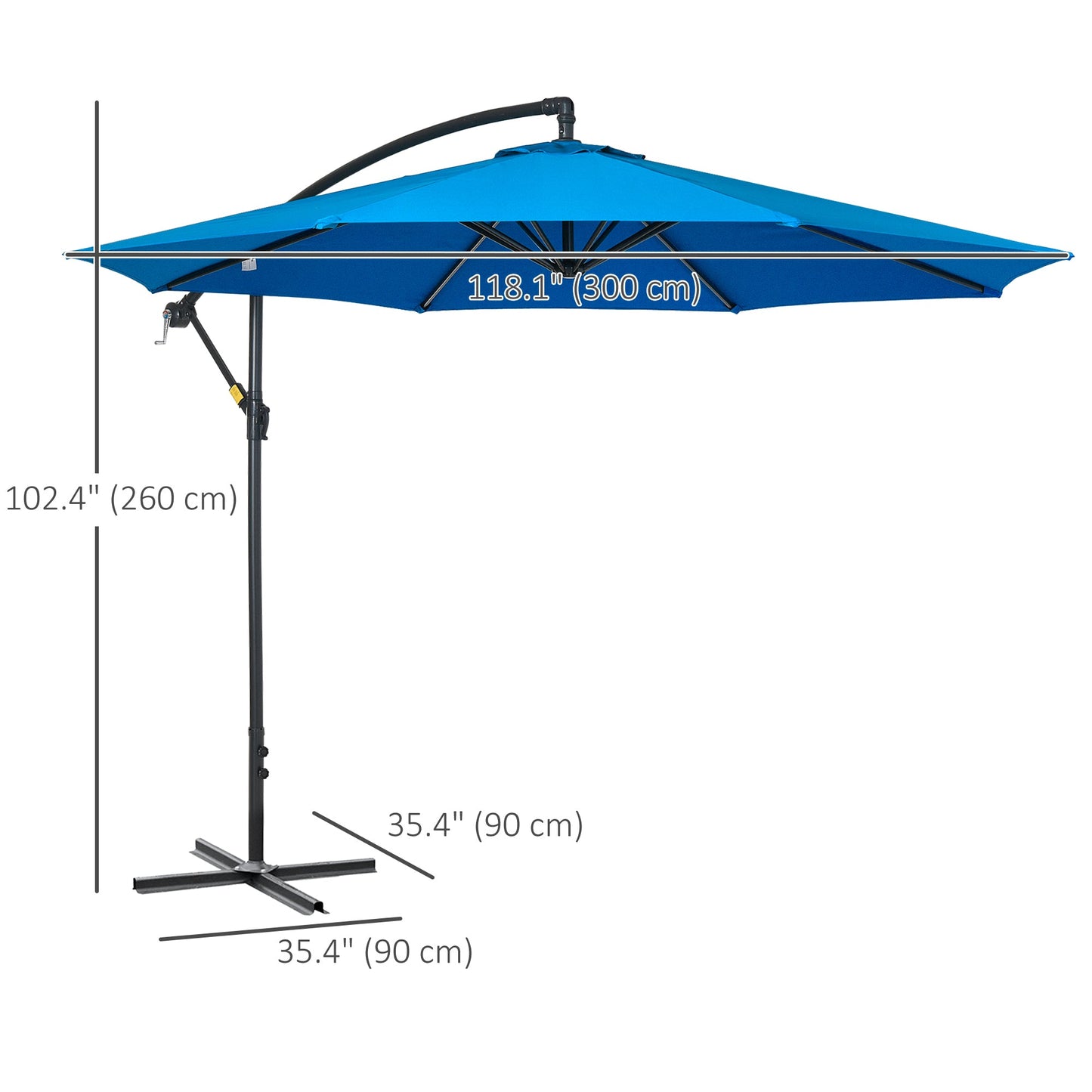 10ft Offset Patio Umbrella with Base, Garden Hanging Parasol with Crank, Banana Cantilever Umbrella Sun Shade, Blue
