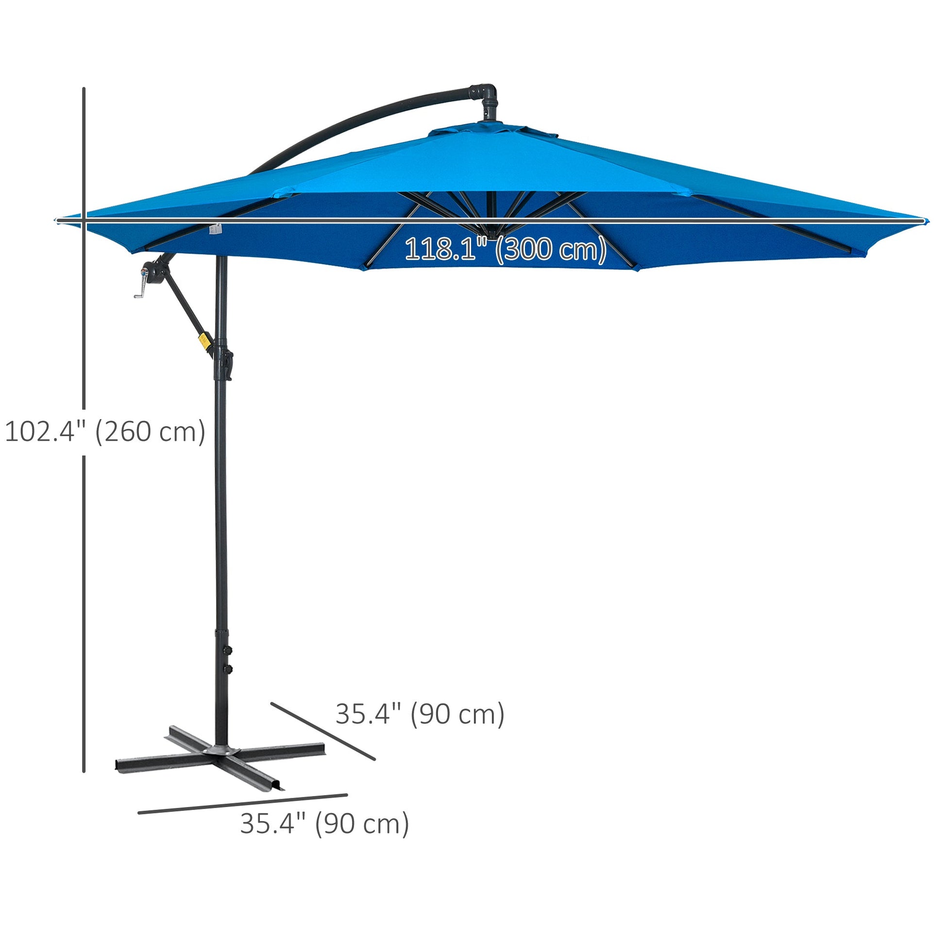 10ft Offset Patio Umbrella with Base, Garden Hanging Parasol with Crank, Banana Cantilever Umbrella Sun Shade, Blue
