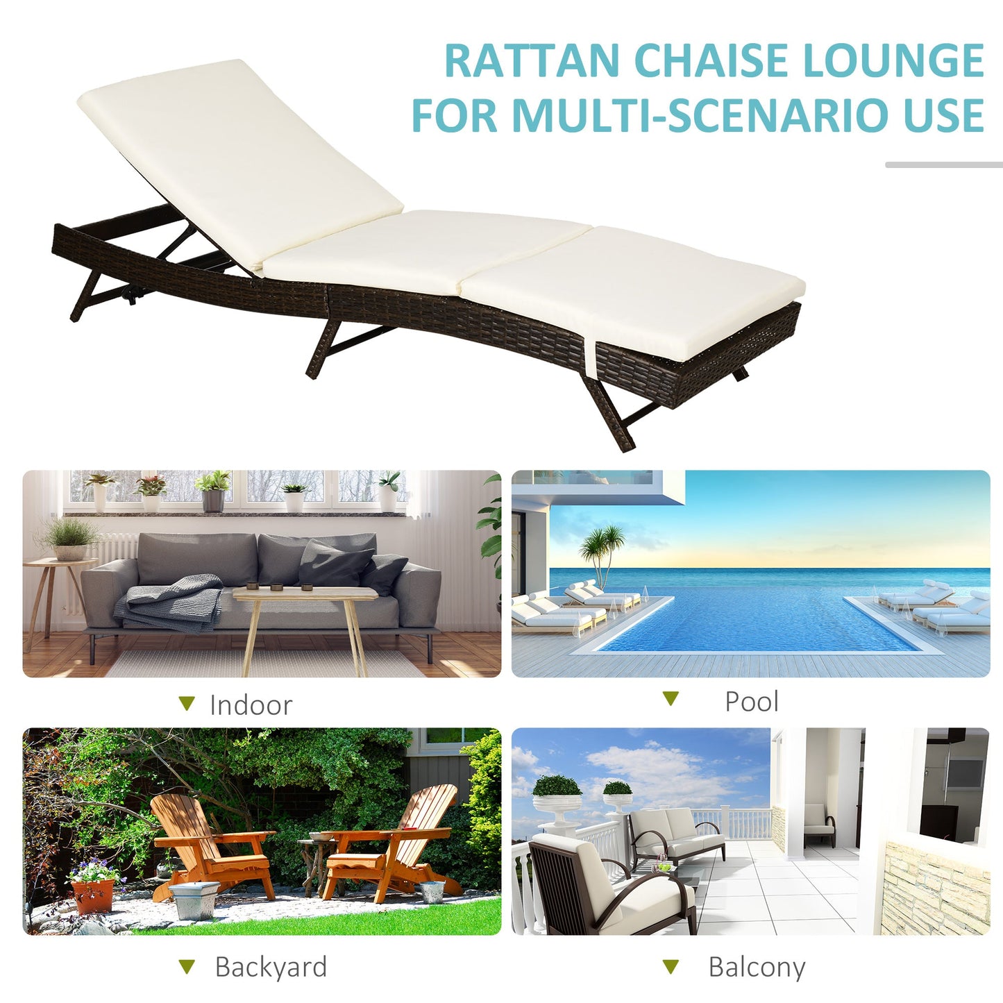 Wicker Patio Lounger, Outdoor S Shape Recliners Lounge Chair w/ 5-Level Adjustable Backrest, Soft Padded Cushion for Outdoor Use, Cream White