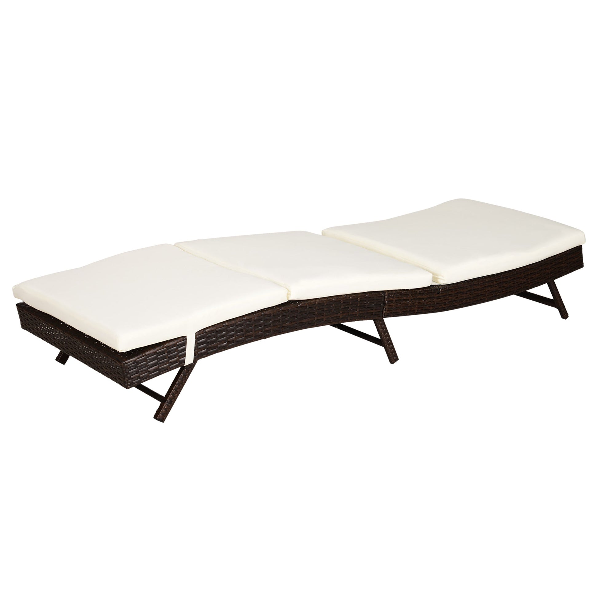 Wicker Patio Lounger, Outdoor S Shape Recliners Lounge Chair w/ 5-Level Adjustable Backrest, Soft Padded Cushion for Outdoor Use, Cream White