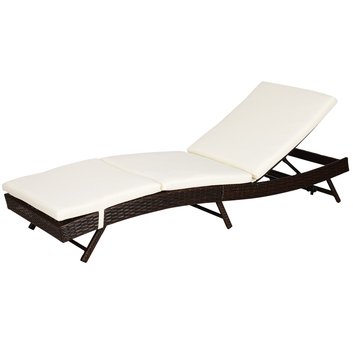 Wicker Patio Lounger, Outdoor S Shape Recliners Lounge Chair w/ 5-Level Adjustable Backrest, Soft Padded Cushion for Outdoor Use, Cream White