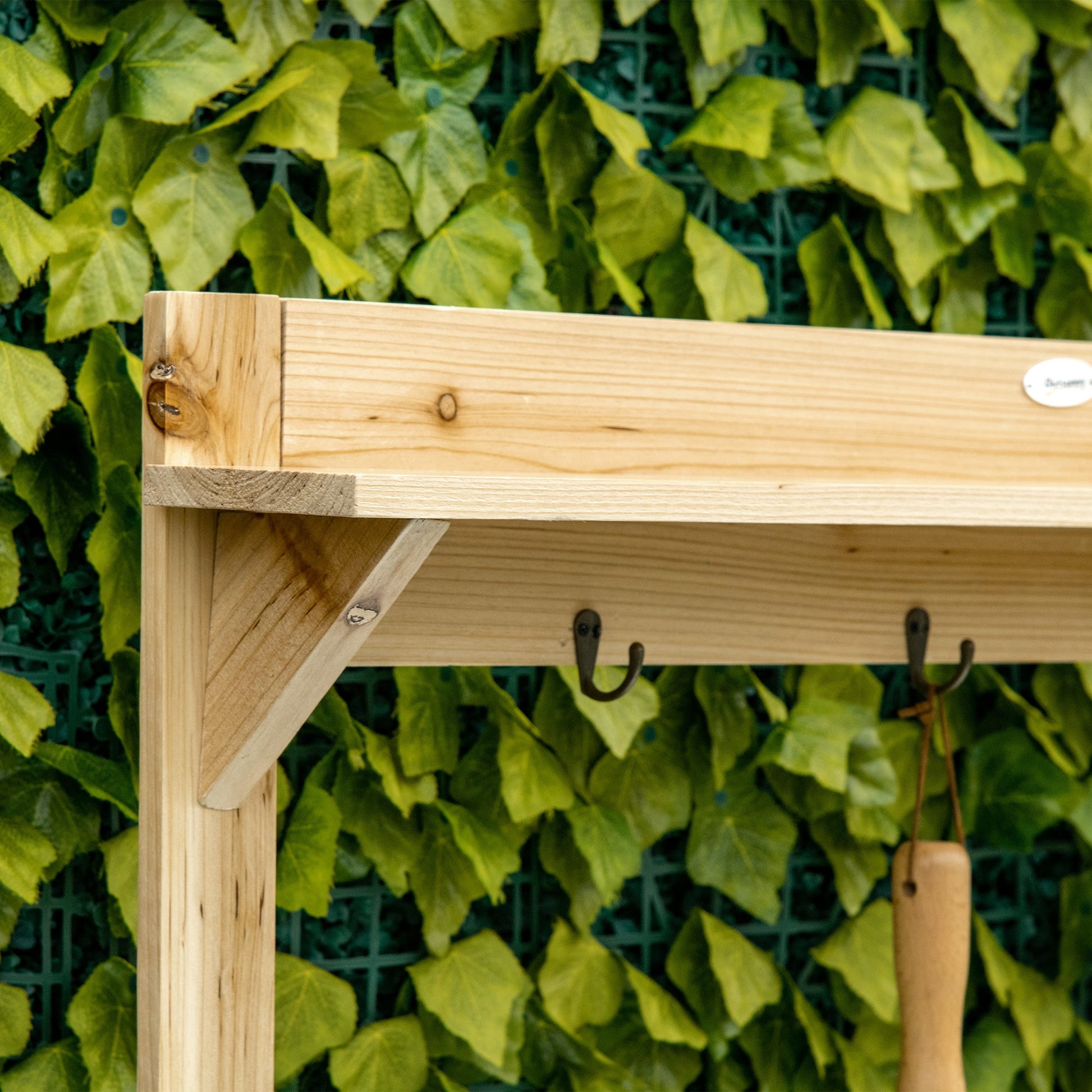 Potting Bench Table, Wooden Garden Workstation Bench with Galvanized Metal Tabletop, Storage Shelves and Hooks for Patios, Courtyards, Balcony