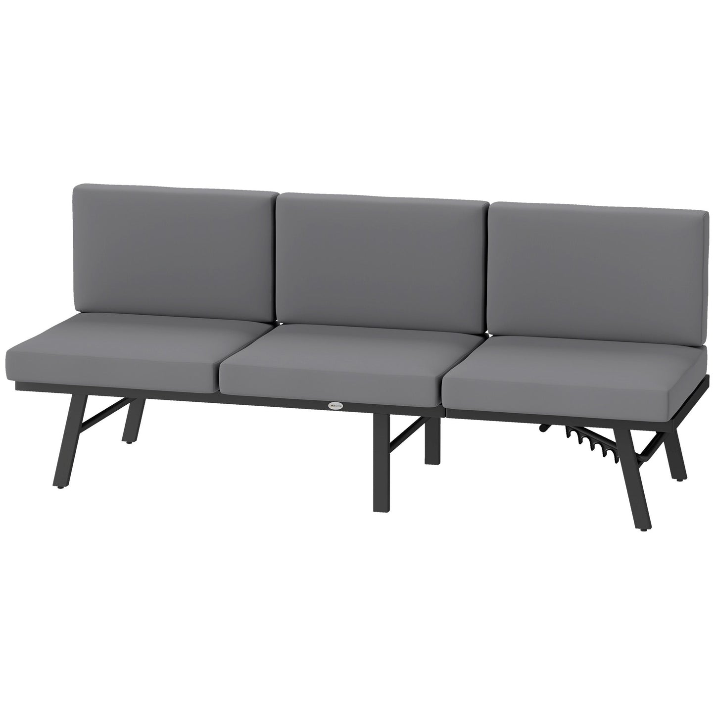 3-in-1 Convertible Outdoor Sofa, 3-Seater Outdoor Couch with Cushions, 5-Position Adjustable Reclining Lounge Chair, Patio Loveseat with Folding Center Table, Grey