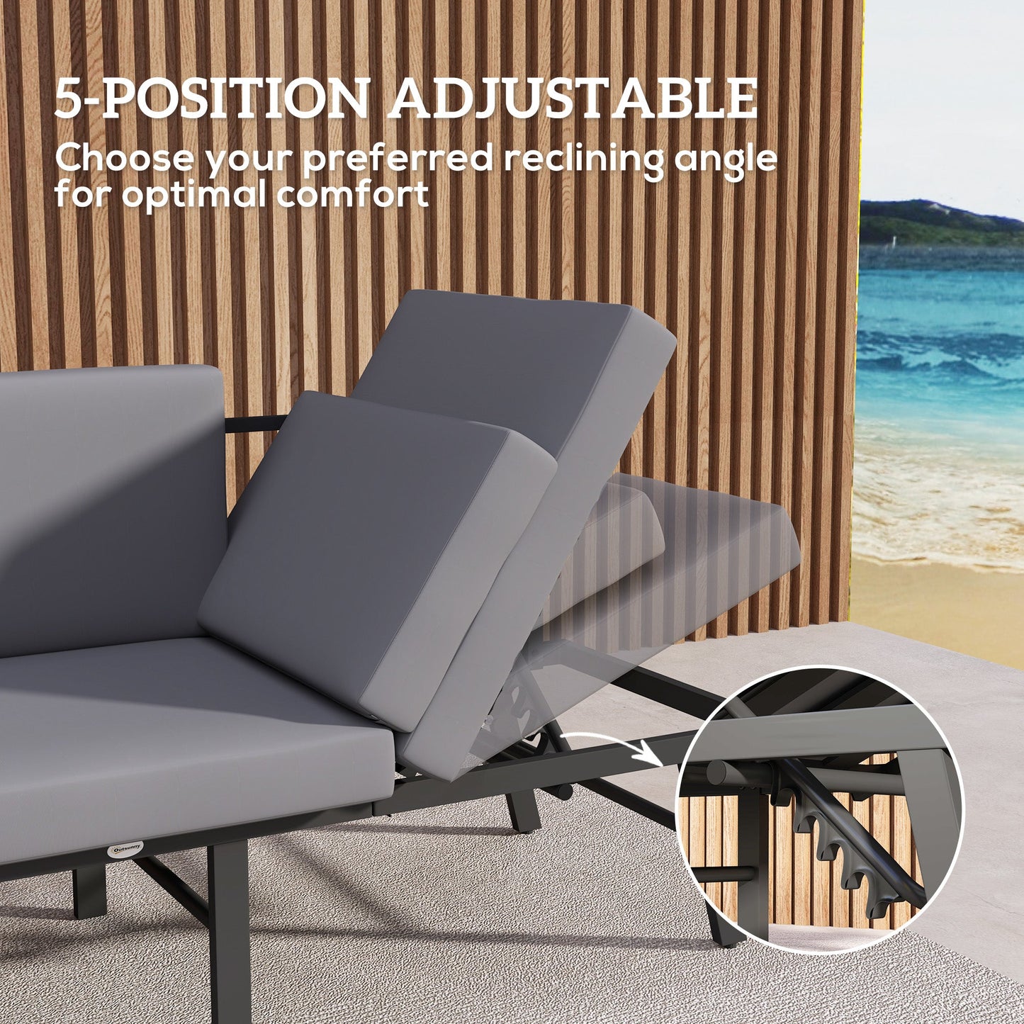 3-in-1 Convertible Outdoor Sofa, 3-Seater Outdoor Couch with Cushions, 5-Position Adjustable Reclining Lounge Chair, Patio Loveseat with Folding Center Table, Grey