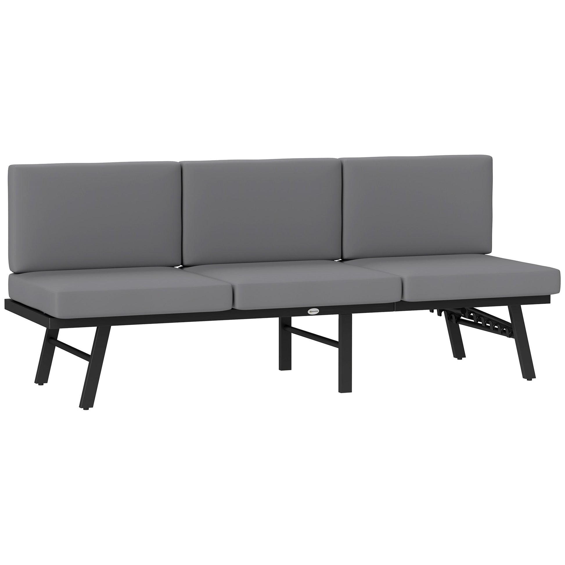 3-in-1 Convertible Outdoor Sofa, 3-Seater Outdoor Couch with Cushions, 5-Position Adjustable Reclining Lounge Chair, Patio Loveseat with Folding Center Table, Grey