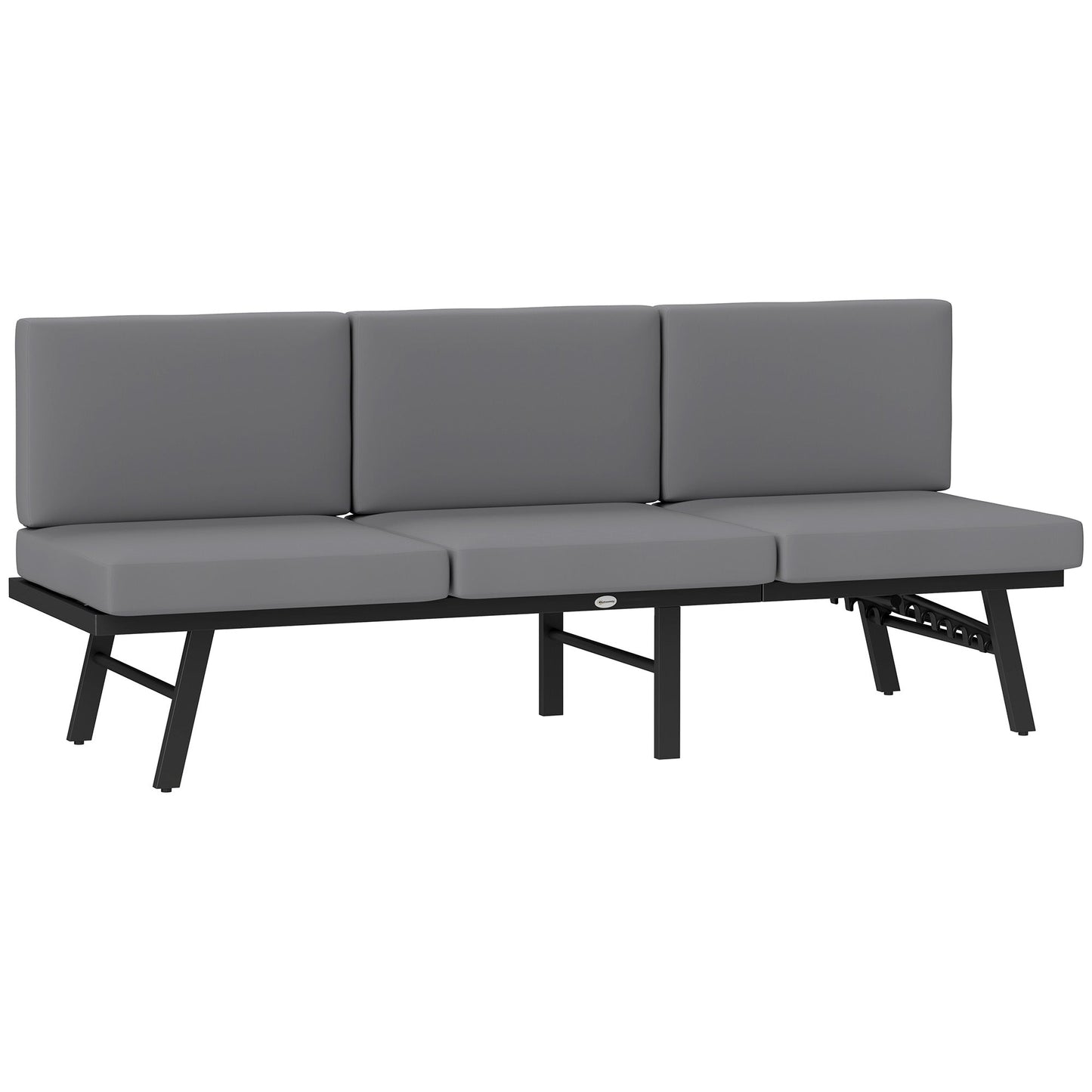 3-in-1 Convertible Outdoor Sofa, 3-Seater Outdoor Couch with Cushions, 5-Position Adjustable Reclining Lounge Chair, Patio Loveseat with Folding Center Table, Grey