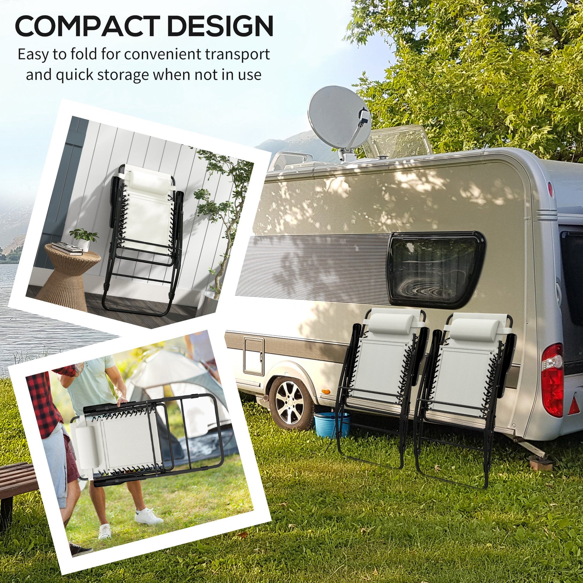 2pc Patio Foldable Rocking Chair Set w/ Breathable Mesh Seat & Backrest, Padded Headrest for Park, Backyard, Garden, Cream White