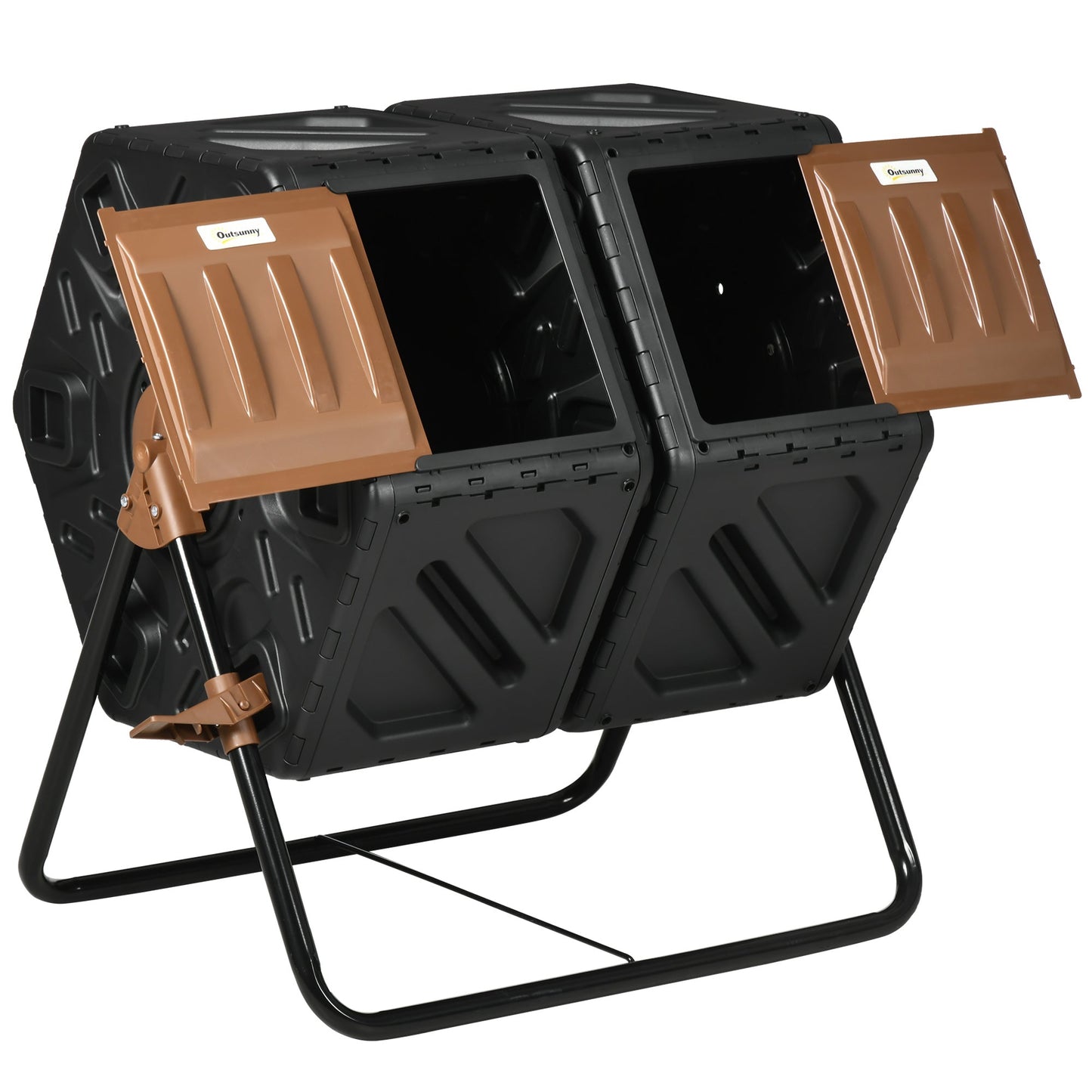 34.5 Gallon Dual Chamber Compost Bin, Rotating Composter, Compost Tumbler with 24 Ventilation Openings and Steel Legs, Brown