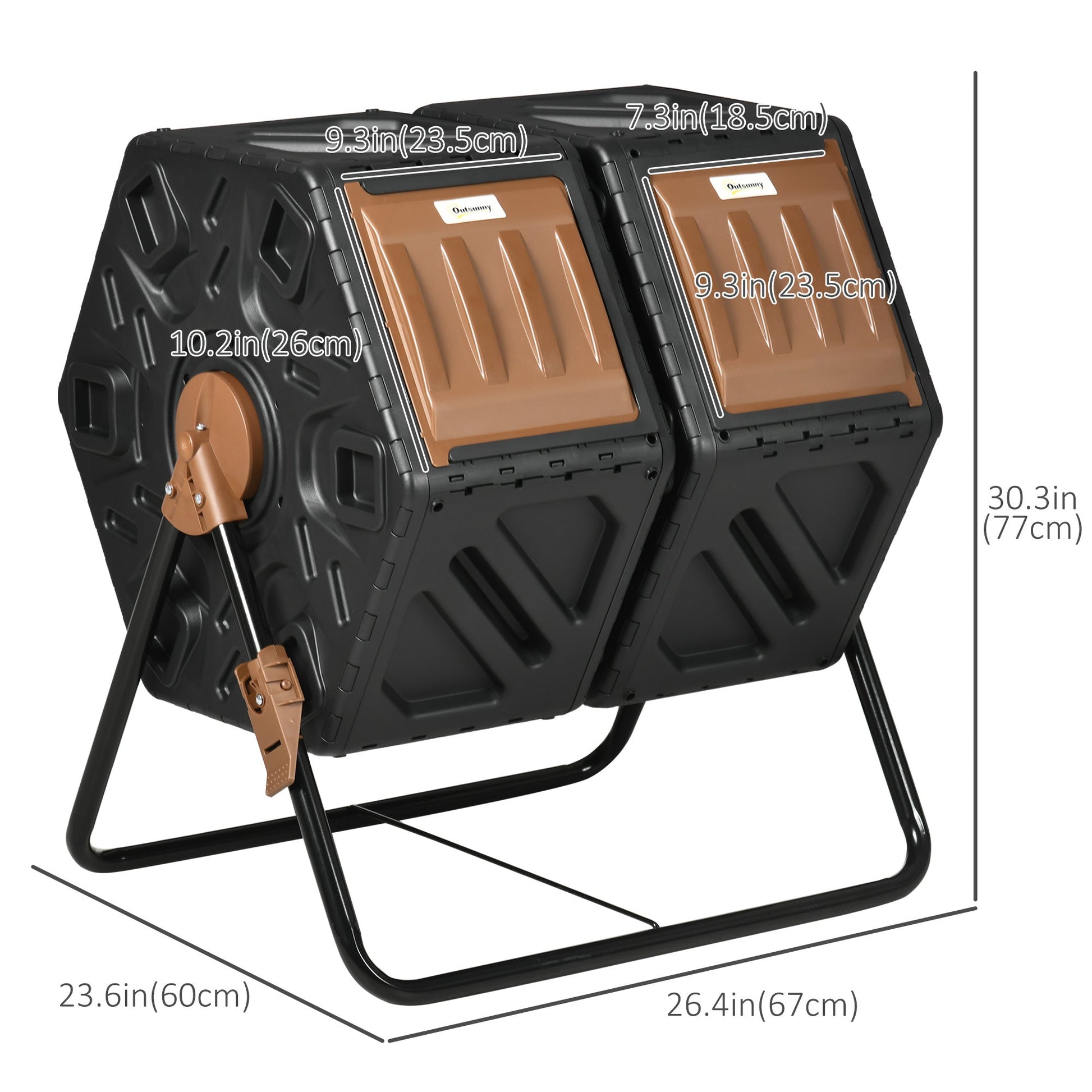 34.5 Gallon Dual Chamber Compost Bin, Rotating Composter, Compost Tumbler with 24 Ventilation Openings and Steel Legs, Brown