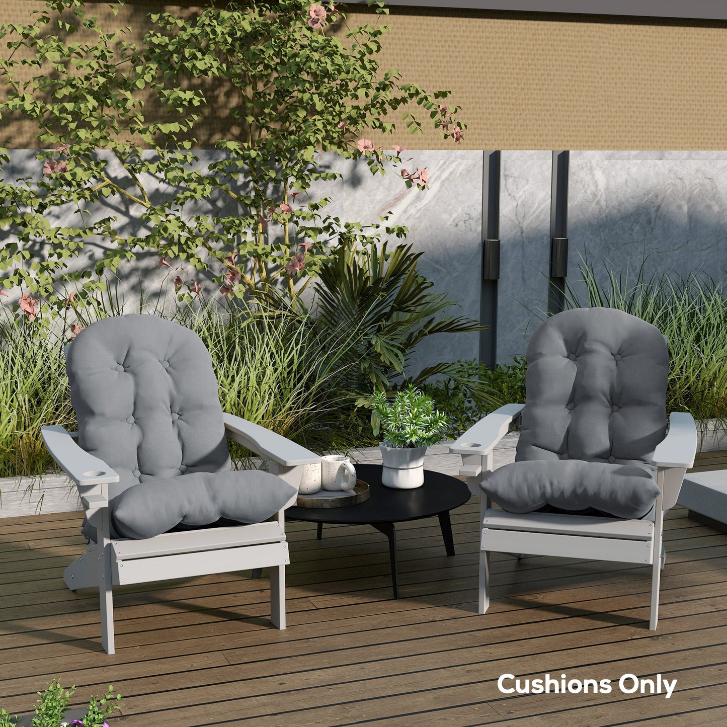 Adirondack Chair Cushions Set of 2, Tufted Lawn Chair Cushions, High Back Patio Chair Cushions with Ties, Non-Slip Muskoka Chair Cushions, Grey