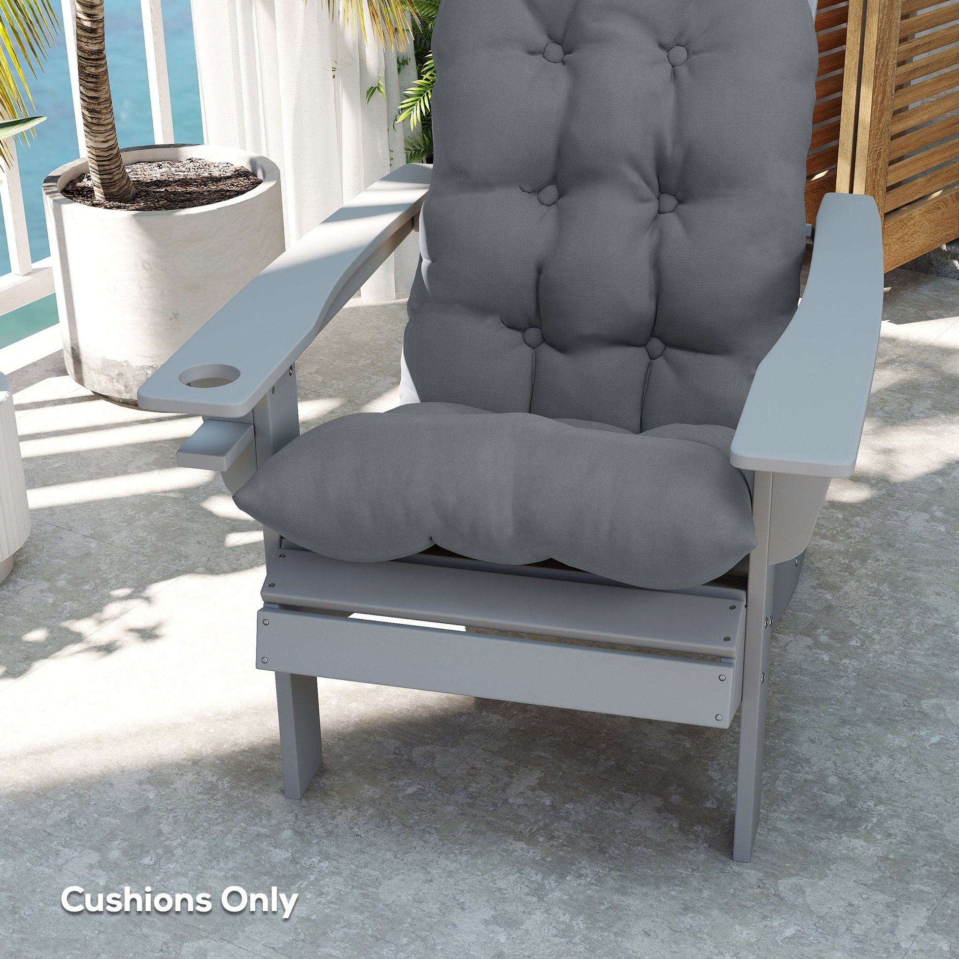 Adirondack Chair Cushions Set of 2, Tufted Lawn Chair Cushions, High Back Patio Chair Cushions with Ties, Non-Slip Muskoka Chair Cushions, Grey