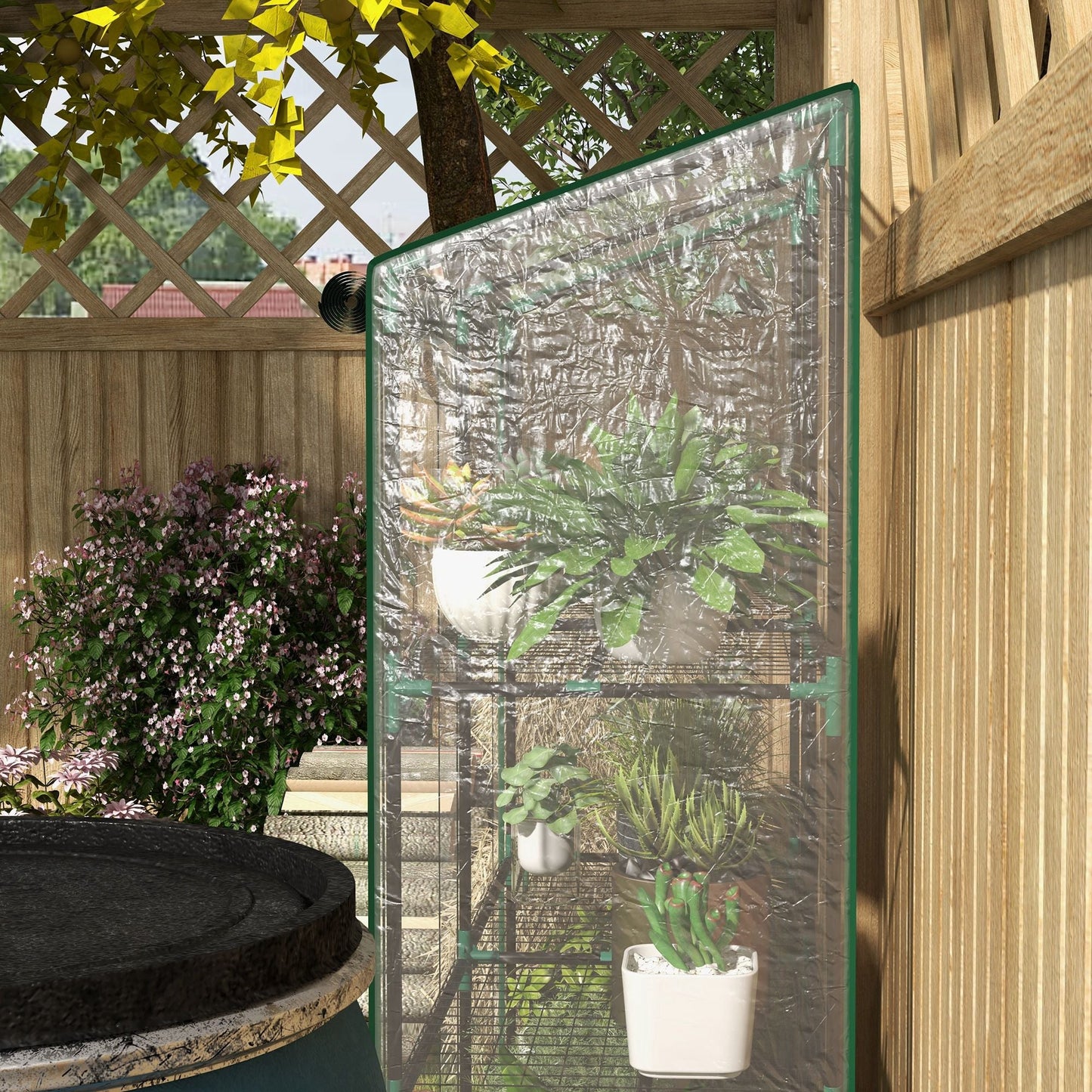 Lean-to Mini Greenhouse with 3 Tier Shelves, Portable Green House with 2 Roll-up Doors, Garden Plant Grow Hot House for Indoor Outdoor, 56.3"x18.1"x59.4", Clear