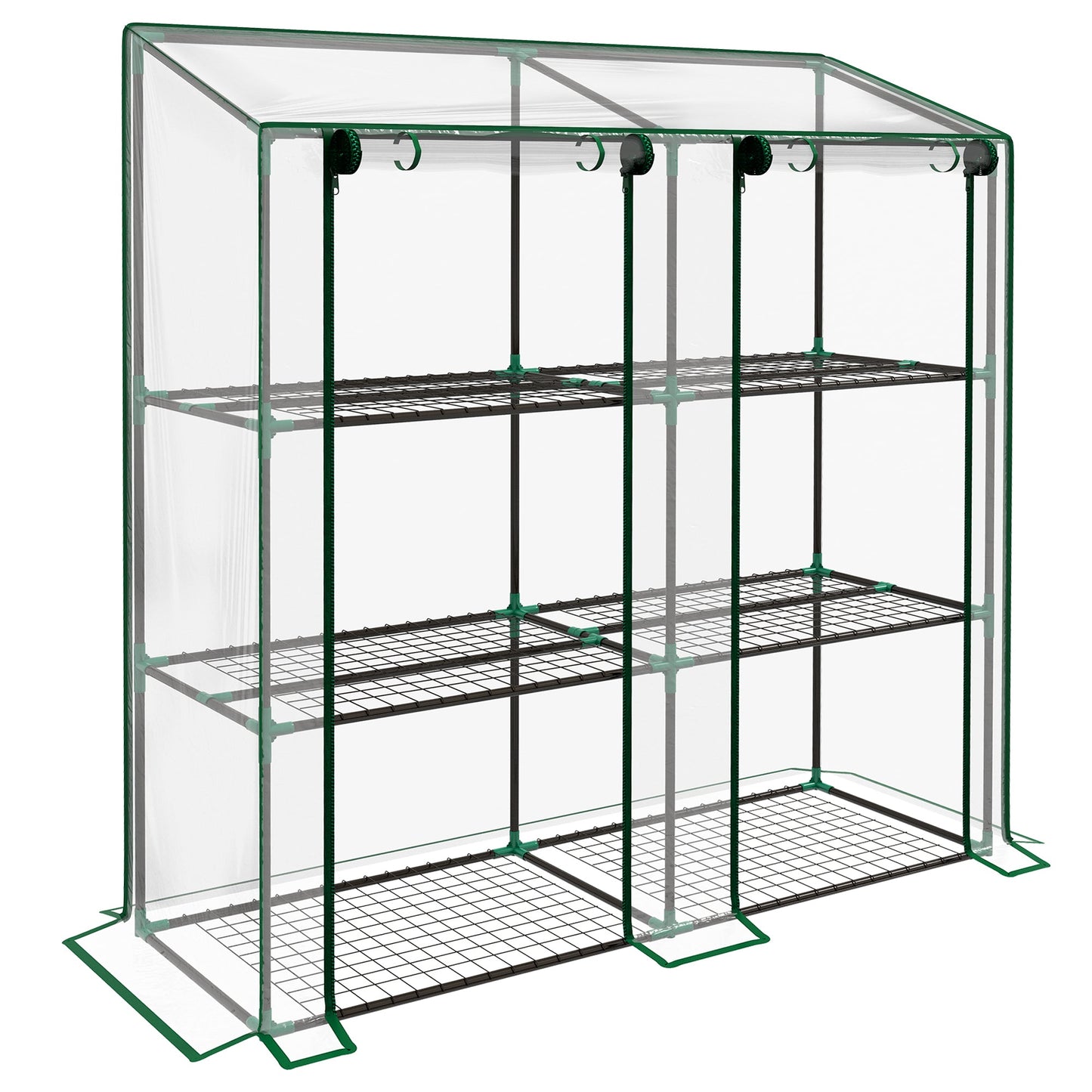 Lean-to Mini Greenhouse with 3 Tier Shelves, Portable Green House with 2 Roll-up Doors, Garden Plant Grow Hot House for Indoor Outdoor, 56.3"x18.1"x59.4", Clear