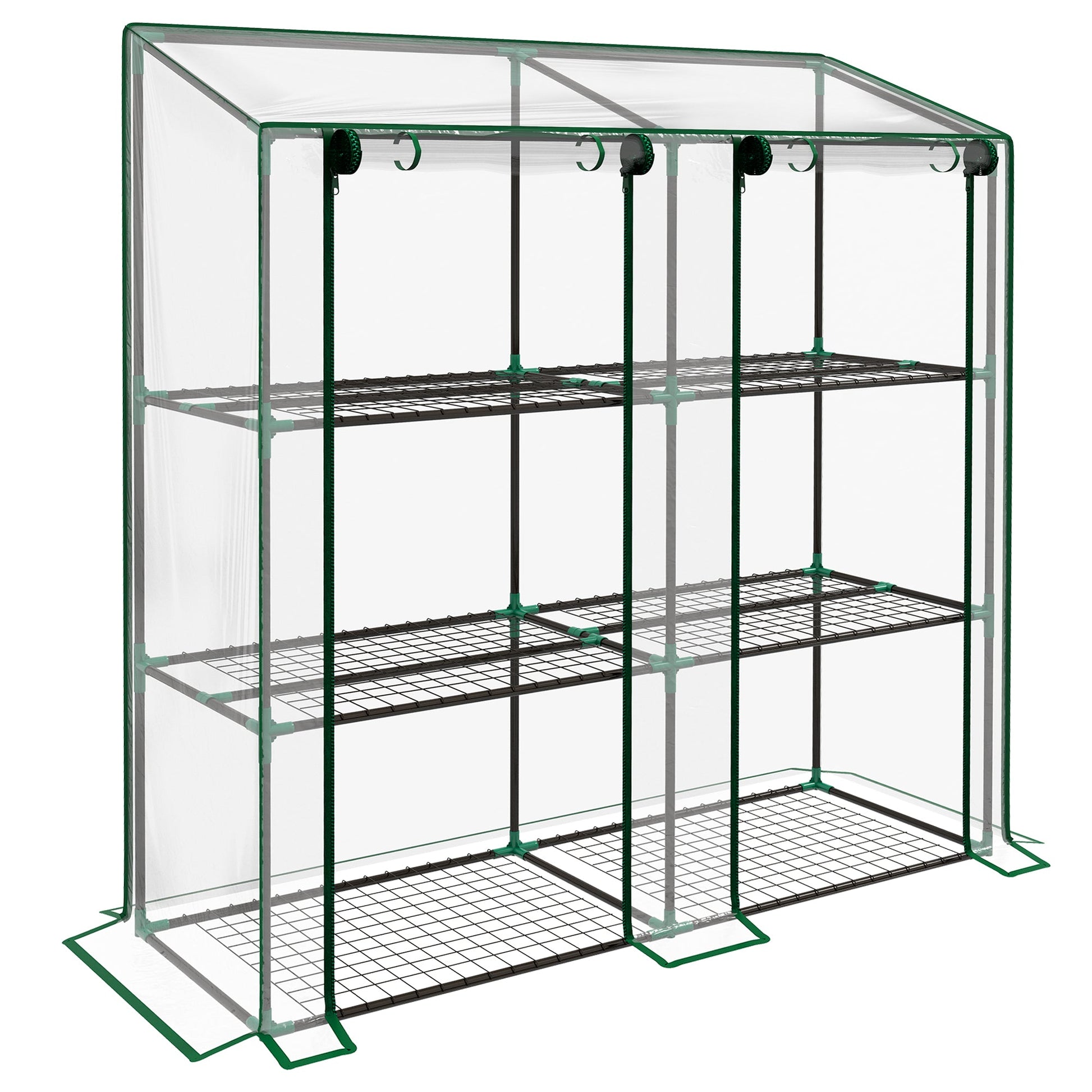 Lean-to Mini Greenhouse with 3 Tier Shelves, Portable Green House with 2 Roll-up Doors, Garden Plant Grow Hot House for Indoor Outdoor, 56.3"x18.1"x59.4", Clear
