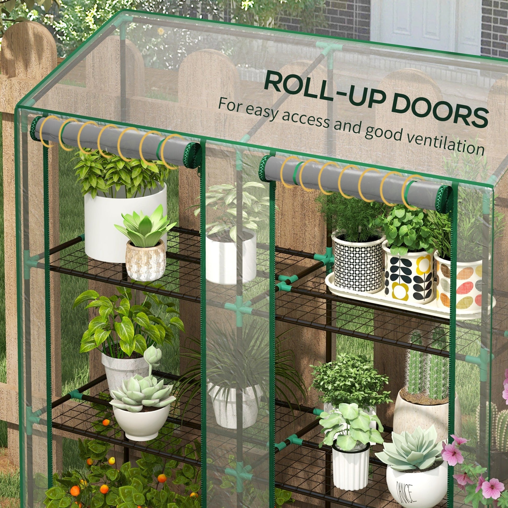 Lean-to Mini Greenhouse with 3 Tier Shelves, Portable Green House with 2 Roll-up Doors, Garden Plant Grow Hot House for Indoor Outdoor, 56.3"x18.1"x59.4", Clear