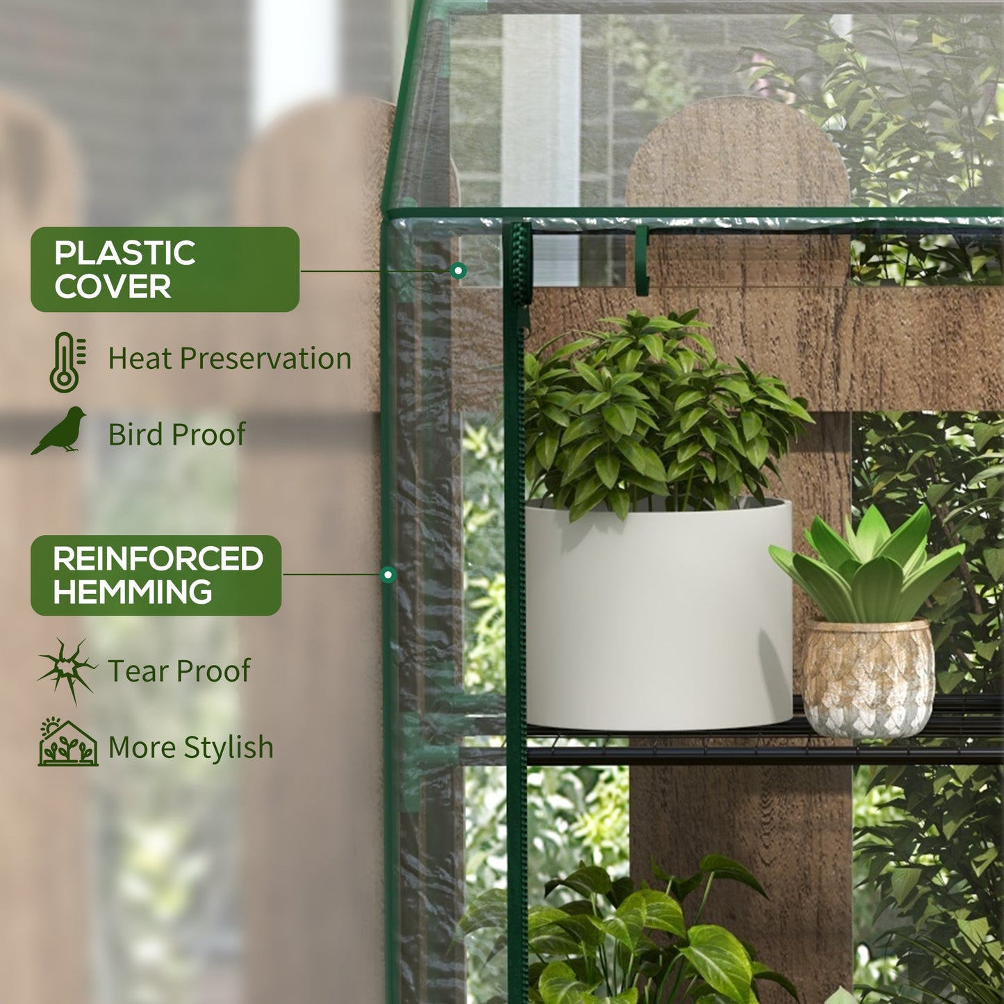 Lean-to Mini Greenhouse with 3 Tier Shelves, Portable Green House with 2 Roll-up Doors, Garden Plant Grow Hot House for Indoor Outdoor, 56.3"x18.1"x59.4", Clear
