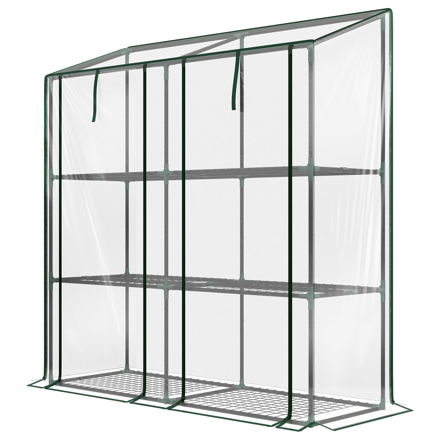 Lean-to Mini Greenhouse with 3 Tier Shelves, Portable Green House with 2 Roll-up Doors, Garden Plant Grow Hot House for Indoor Outdoor, 56.3"x18.1"x59.4", Clear