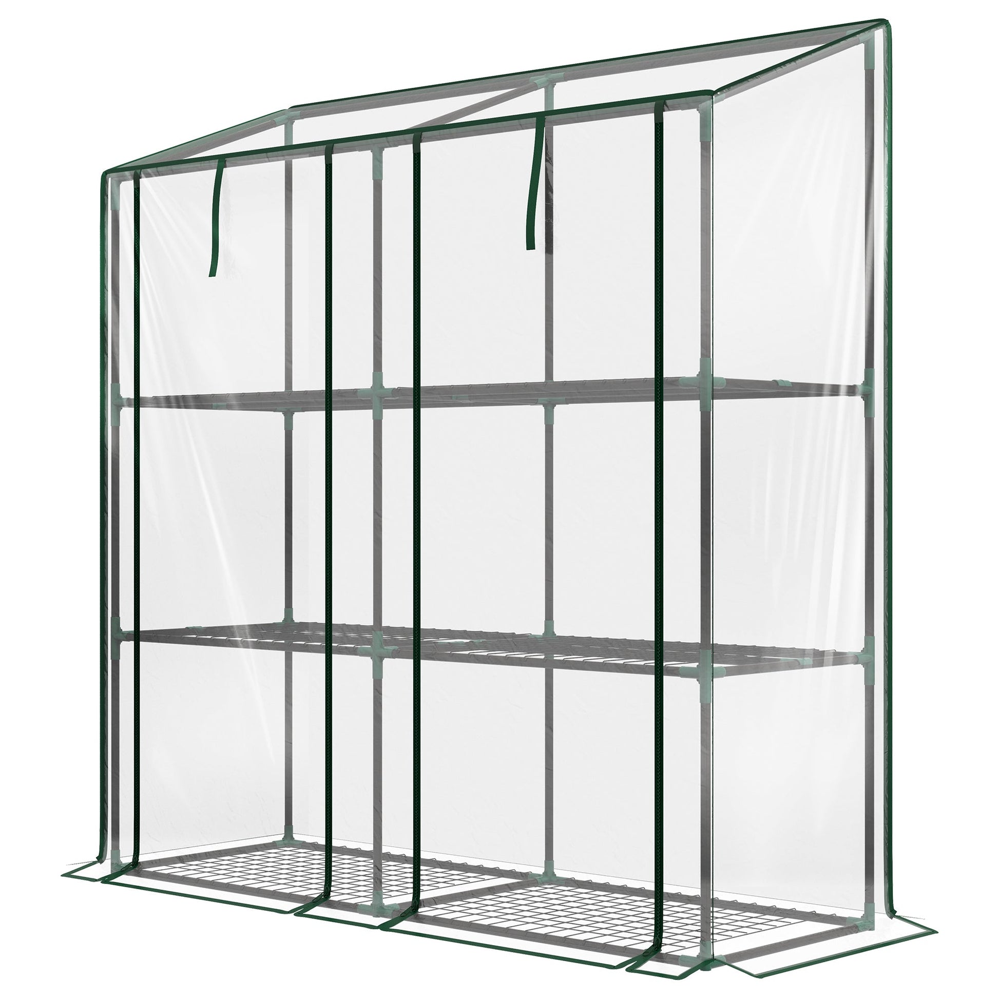 Lean-to Mini Greenhouse with 3 Tier Shelves, Portable Green House with 2 Roll-up Doors, Garden Plant Grow Hot House for Indoor Outdoor, 56.3"x18.1"x59.4", Clear