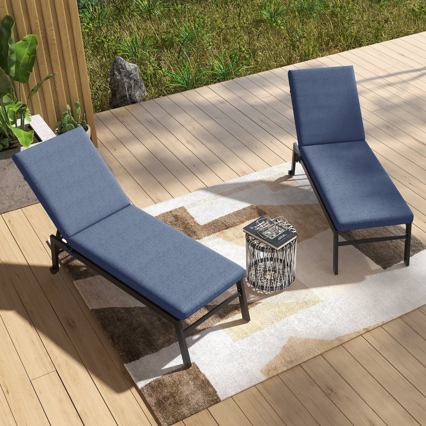 2-Piece Patio Chair Cushions Pillows, Seat Replacement Patio Cushions Set with Ties for Indoor Outdoor Garden Furniture, Navy Blue