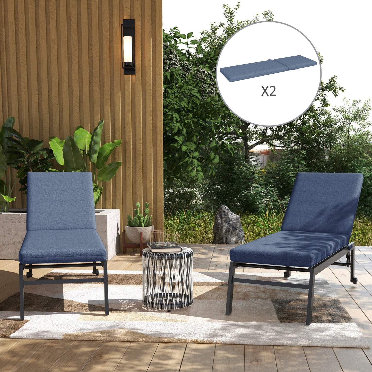 2-Piece Patio Chair Cushions Pillows, Seat Replacement Patio Cushions Set with Ties for Indoor Outdoor Garden Furniture, Navy Blue