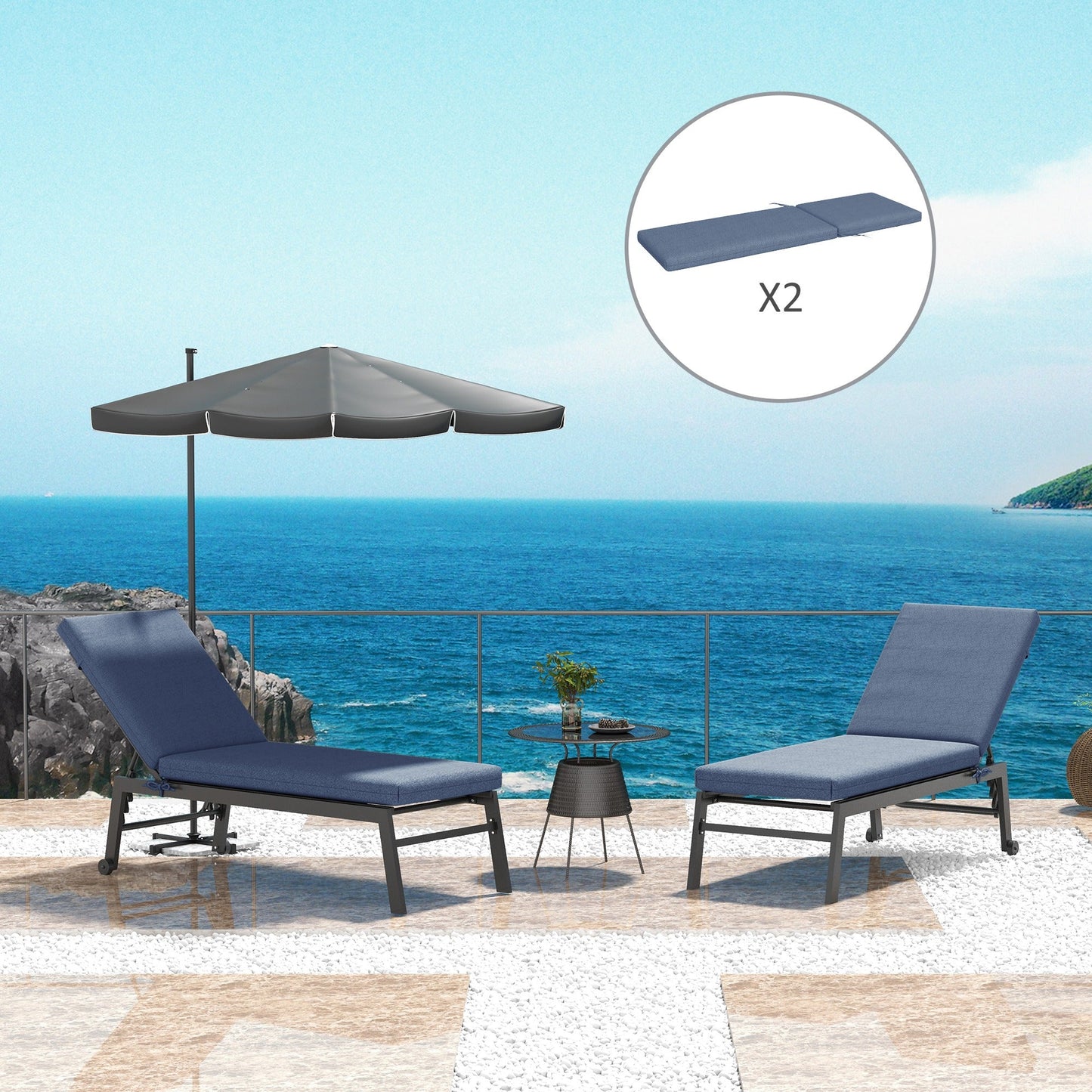 2-Piece Patio Chair Cushions Pillows, Seat Replacement Patio Cushions Set with Ties for Indoor Outdoor Garden Furniture, Navy Blue