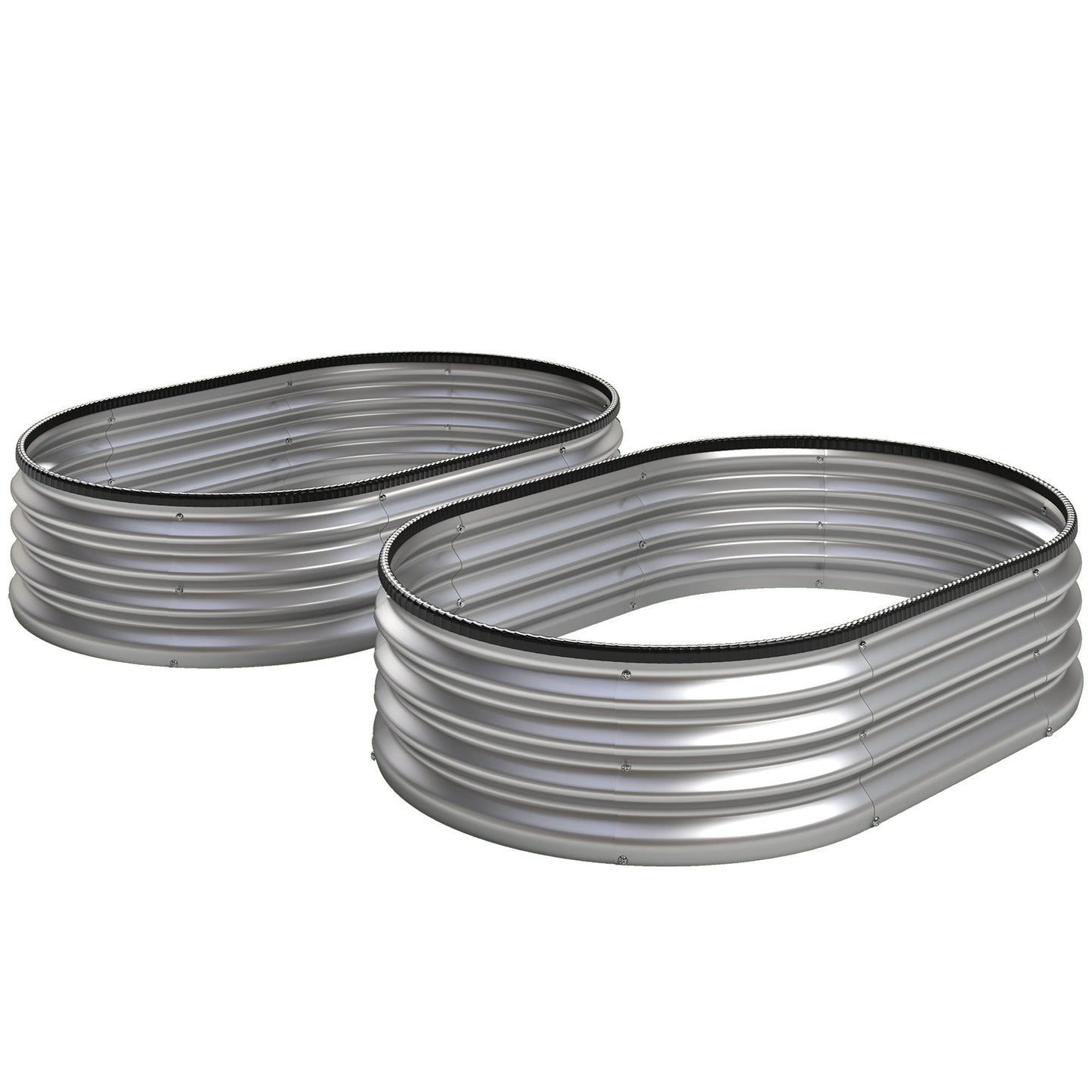 2Pcs Galvanized Raised Garden Bed, 4 x 3 x 1 ft Modular Metal Garden Beds with Rubber Strip Edging, Oval Outdoor Planter Box for Vegetables, Flowers, Herbs, Silver