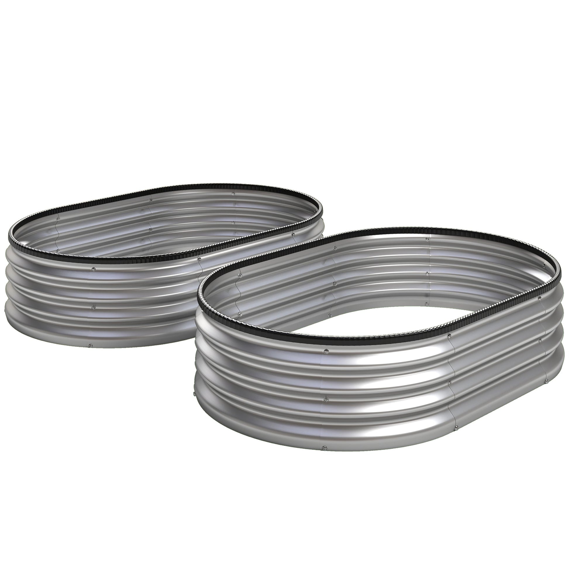 2Pcs Galvanized Raised Garden Bed, 4 x 3 x 1 ft Modular Metal Garden Beds with Rubber Strip Edging, Oval Outdoor Planter Box for Vegetables, Flowers, Herbs, Silver