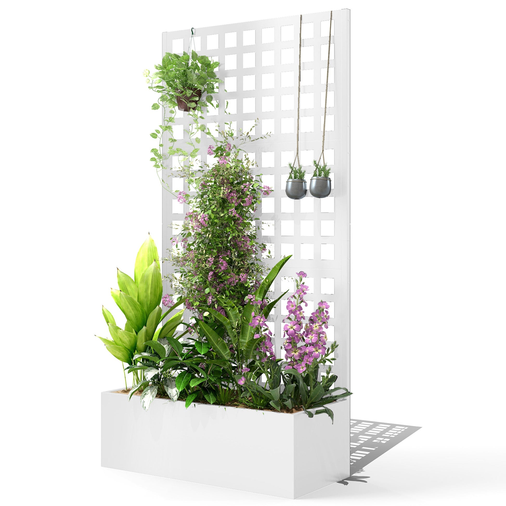 Galvanized Raised Garden Bed with Trellis, 35"x16"x70" Metal Planter Box with Drainage Holes, Outdoor Privacy Screen for Climbing Plant Vegetable Vine, White